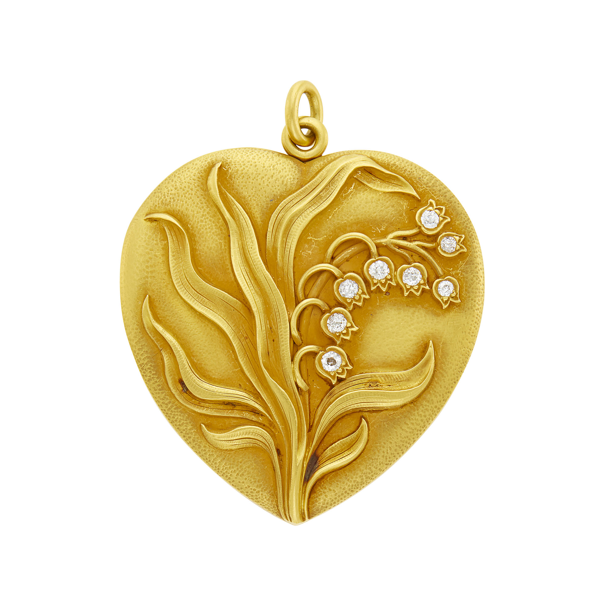 Lot image - Art Nouveau Gold and Diamond Lily-of-the-Valley Locket Pendant