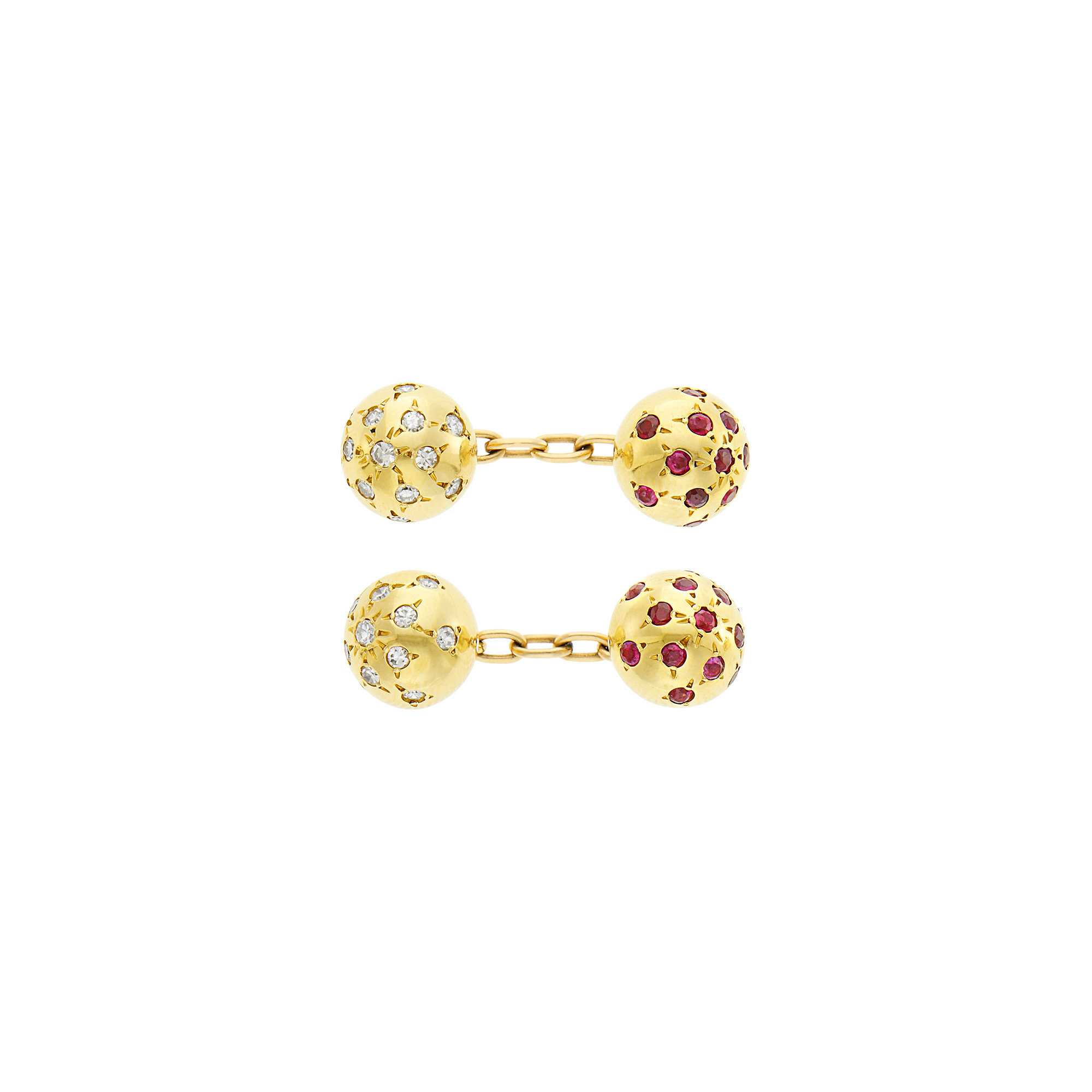 Lot image - Van Cleef & Arpels Pair of Gold, Ruby and Diamond Ball Cufflinks