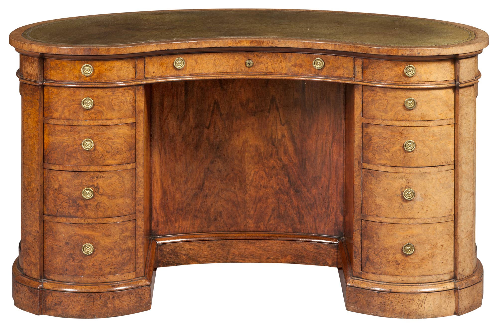 Lot image - Victorian Burr-Walnut and Part-Ebonized Kidney-Shaped Desk