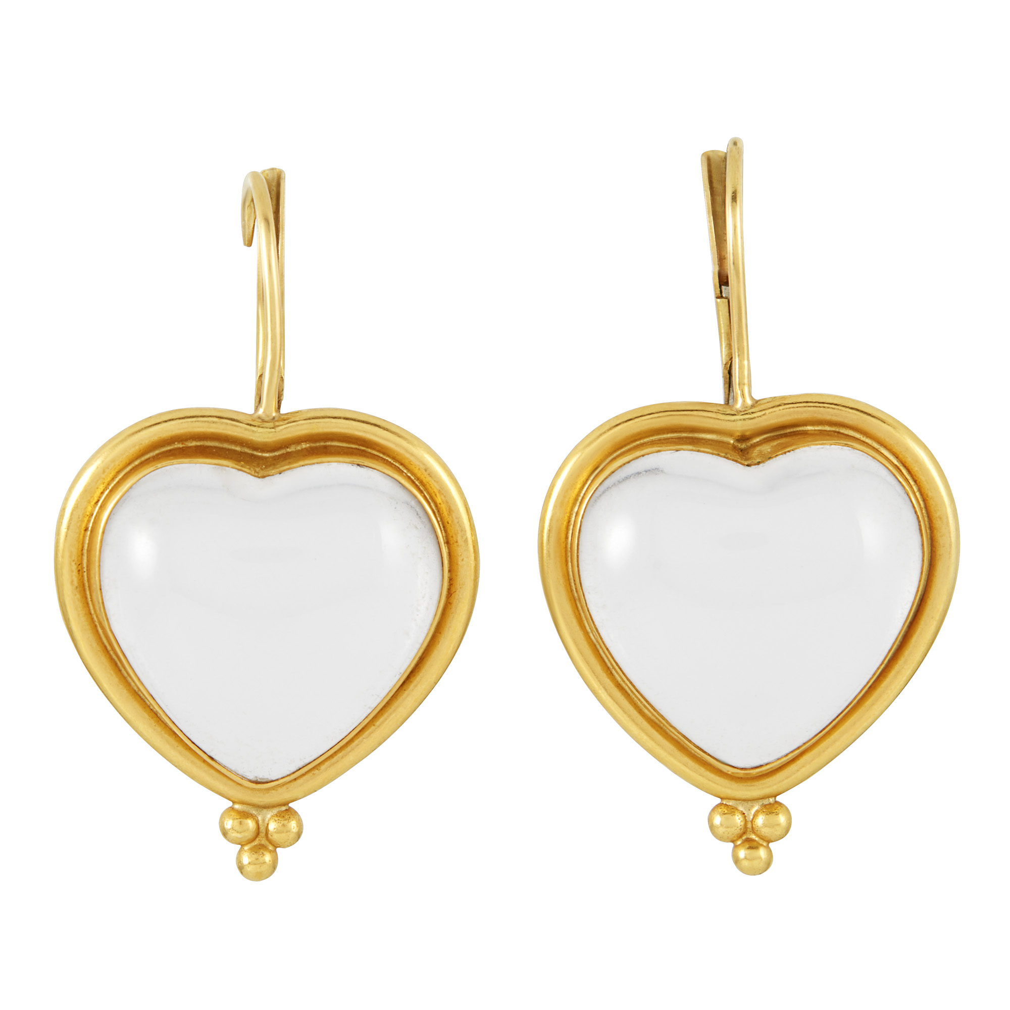 Lot image - Pair of High Karat Gold and Rock Crystal Heart Pendant Earrings, Temple St. Clair