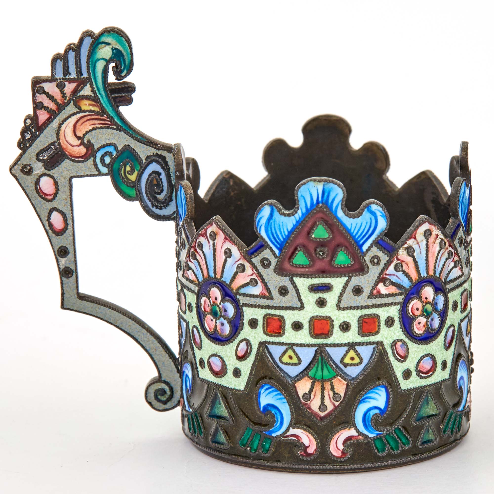 Lot image - Russian Silver and Cloisonné Enamel Small Tea Glass Holder