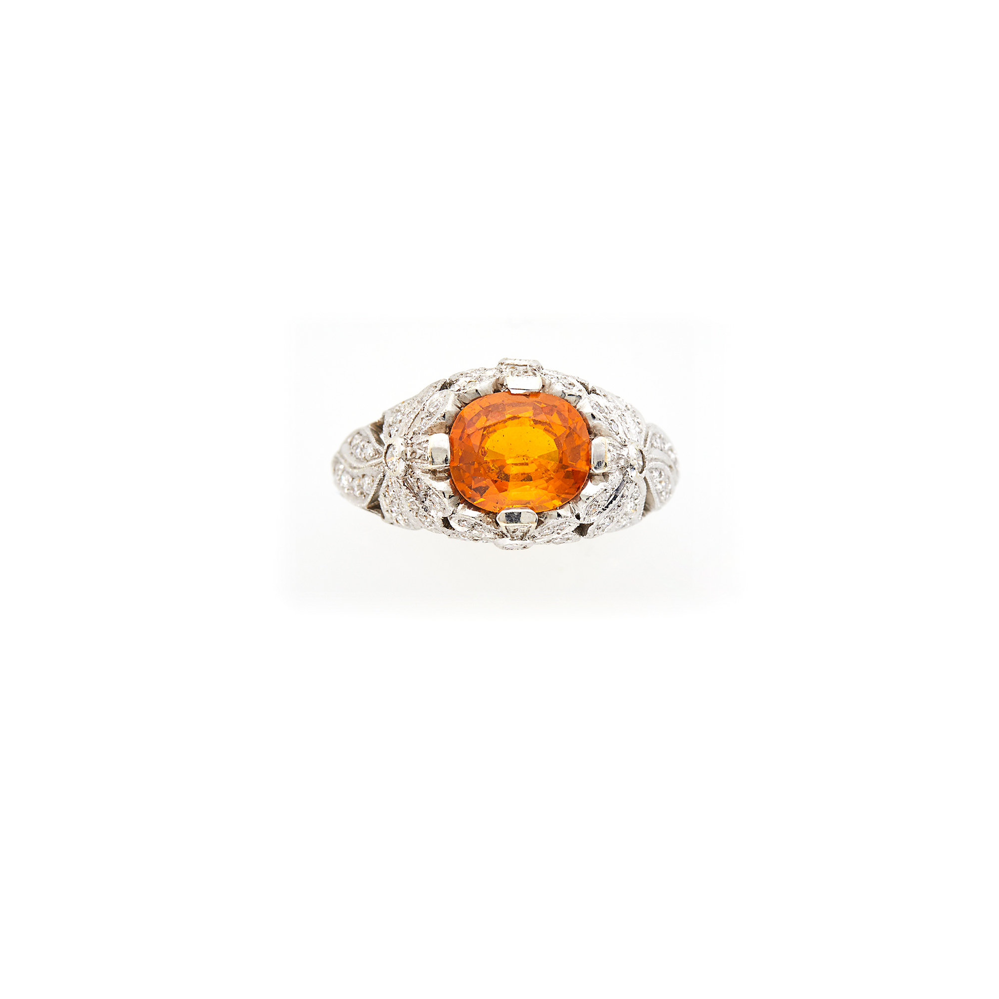 Lot image - White Gold, Orange Sapphire and Diamond Ring