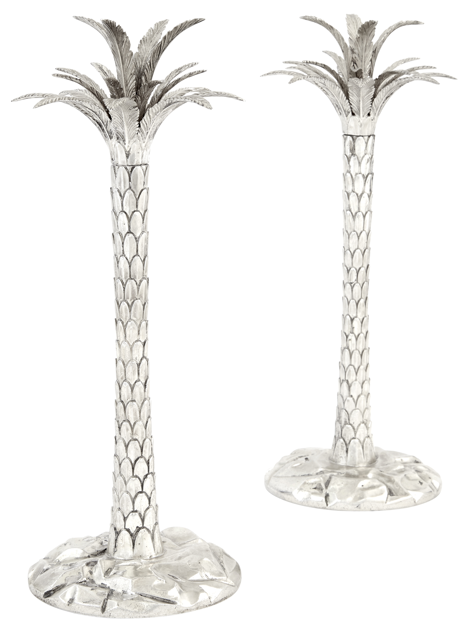 Lot image - Pair of Tiffany & Co. Sterling Silver Palm Tree-Form Candlesticks