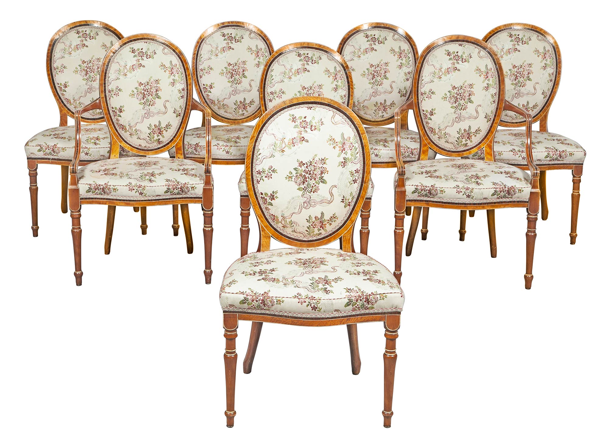 Lot image - Set of Eight George III Satinwood and Paint-Decorated Dining Chairs
