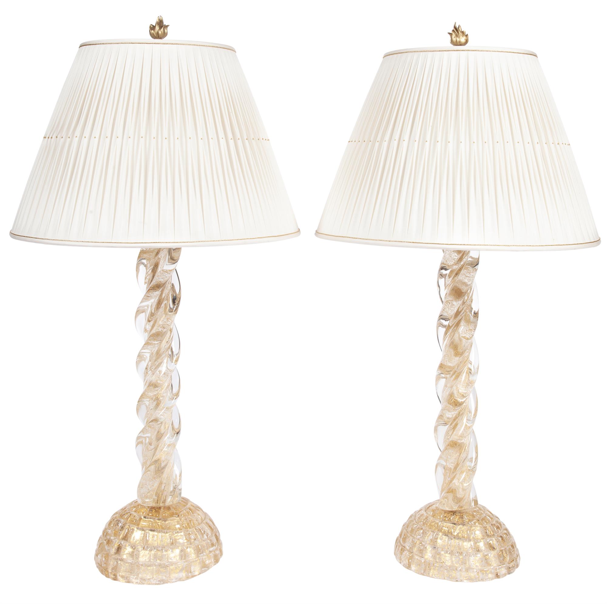 Lot image - Pair of Murano Glass Spiral Ribbed Columnar Lamps