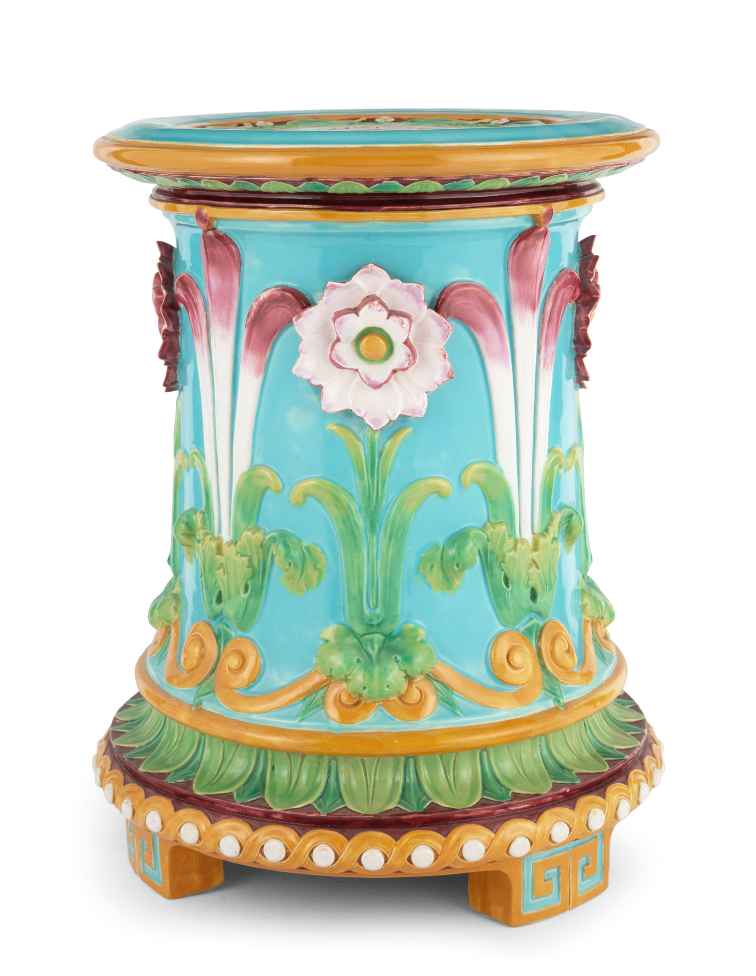 Lot image - Mintons Majolica Turquoise-Ground Garden Seat