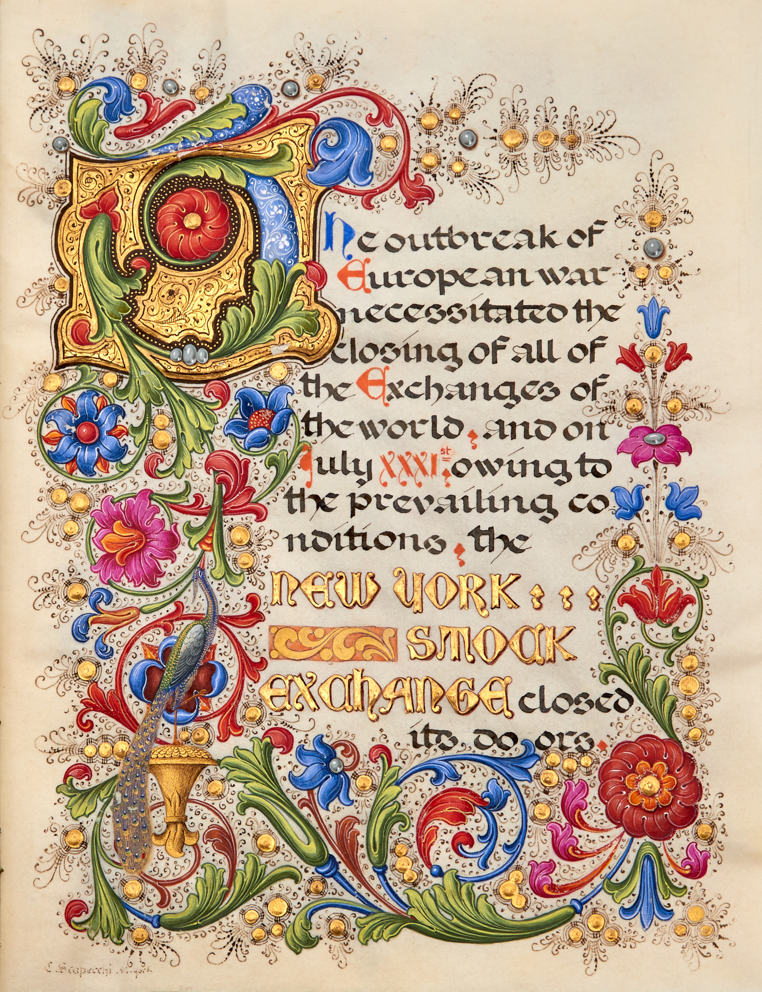 Lot image - [NEW YORK STOCK EXCHANGE] A remarkable group of illuminated manuscripts presented to Henry George Stebbins Noble commemorating...
