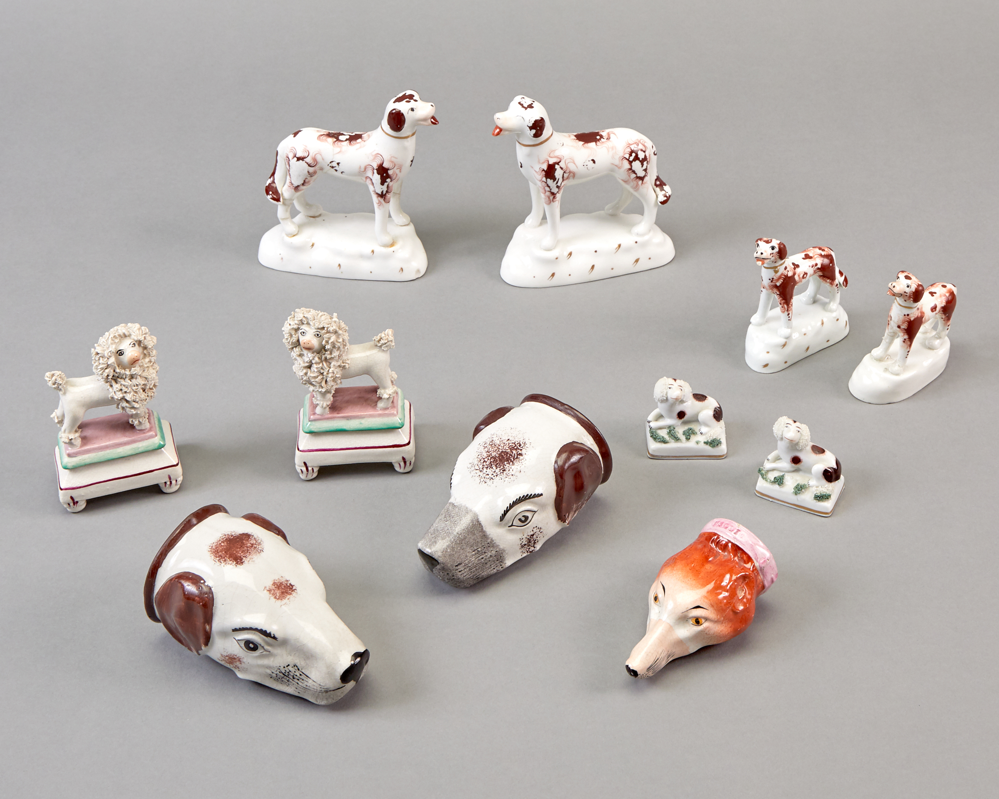 Lot image - Group of Staffordshire and Porcelain Animal Figures