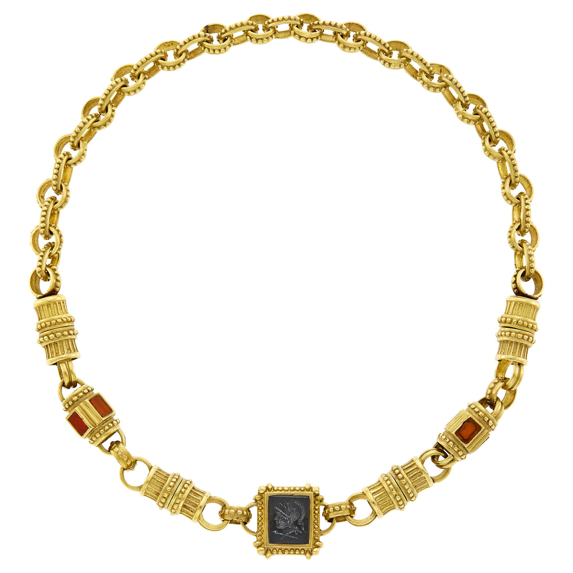 Lot image - Gold and Hardstone Intaglio Link Necklace