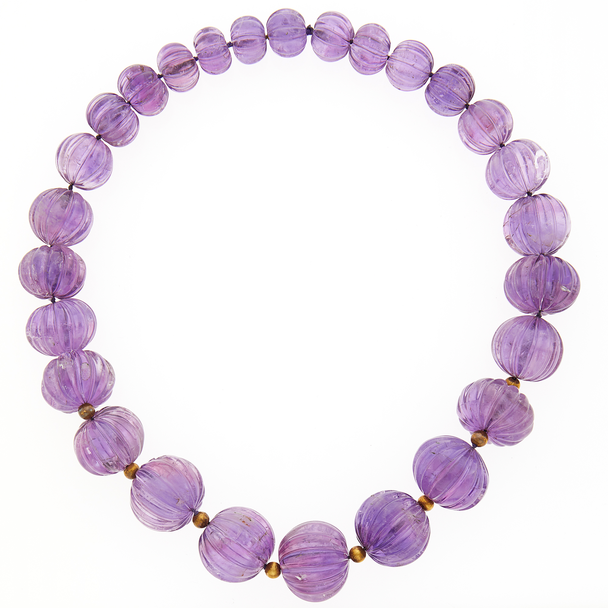 Lot image - Fluted Amethyst and Gold Bead Necklace