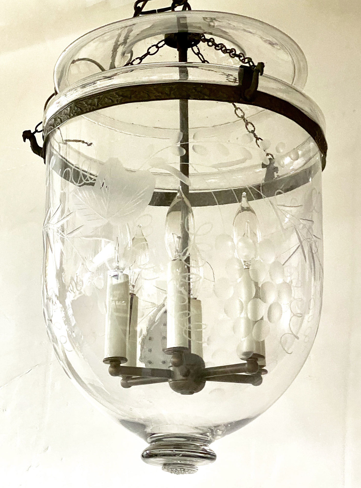 Lot image - Georgian Style Metal Mounted Engraved Glass Six-Light Hall Lantern