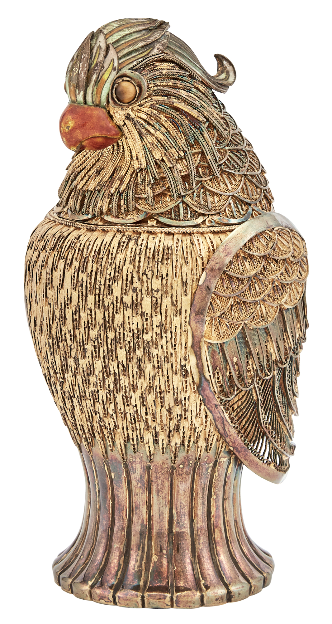Lot image - Silver-Gilt and Enamel Parrot-Form Jam Jar Retailed by Mario Buccellati