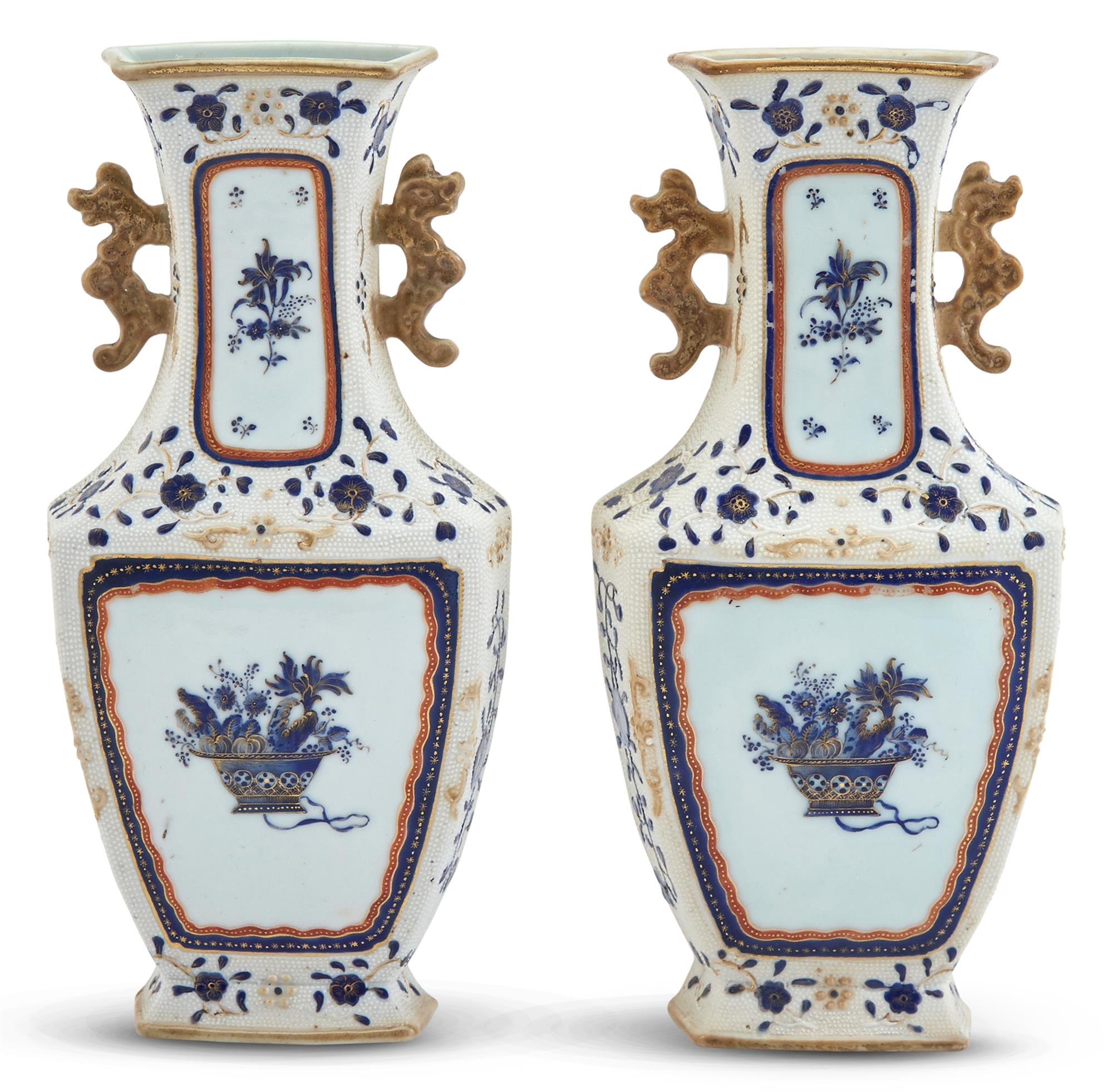 Lot image - A Rare Pair of Chinese Export Porcelain Wall Vases