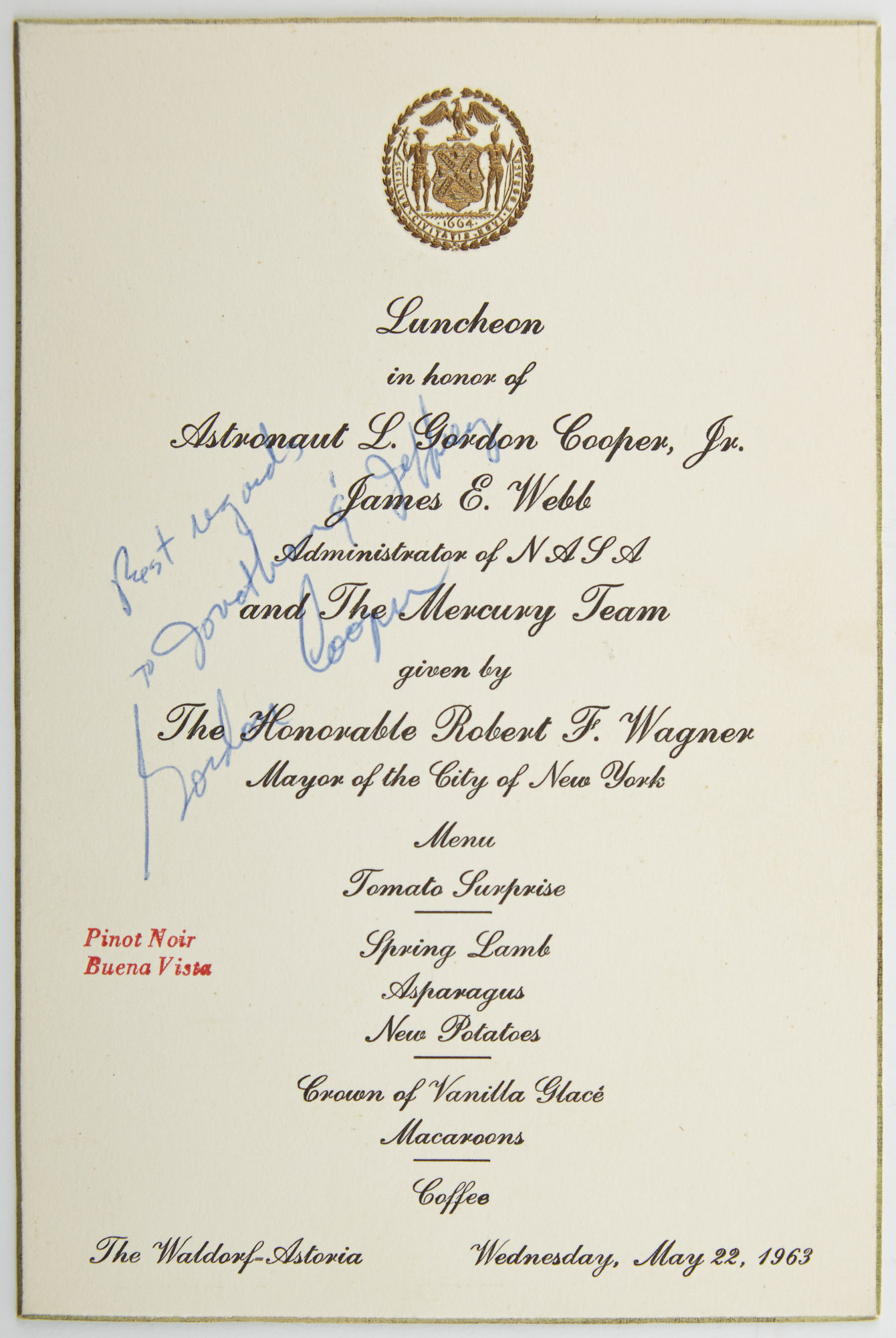 Lot image - [ASTRONAUTS]  COOPER, L. GORDON., Jr. Autograph inscription.