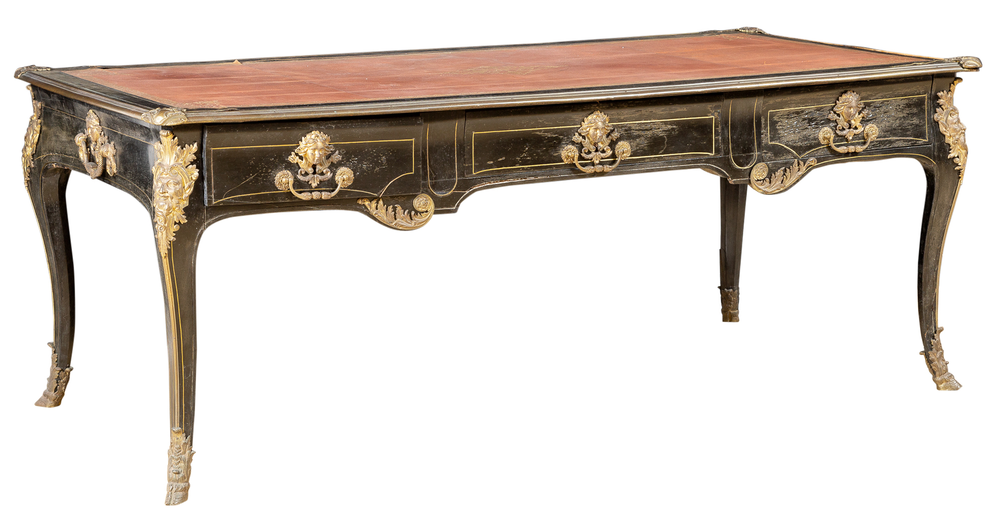 Lot image - Louis XIV Gilt-Bronze Mounted Ebonized Bureau Plat
