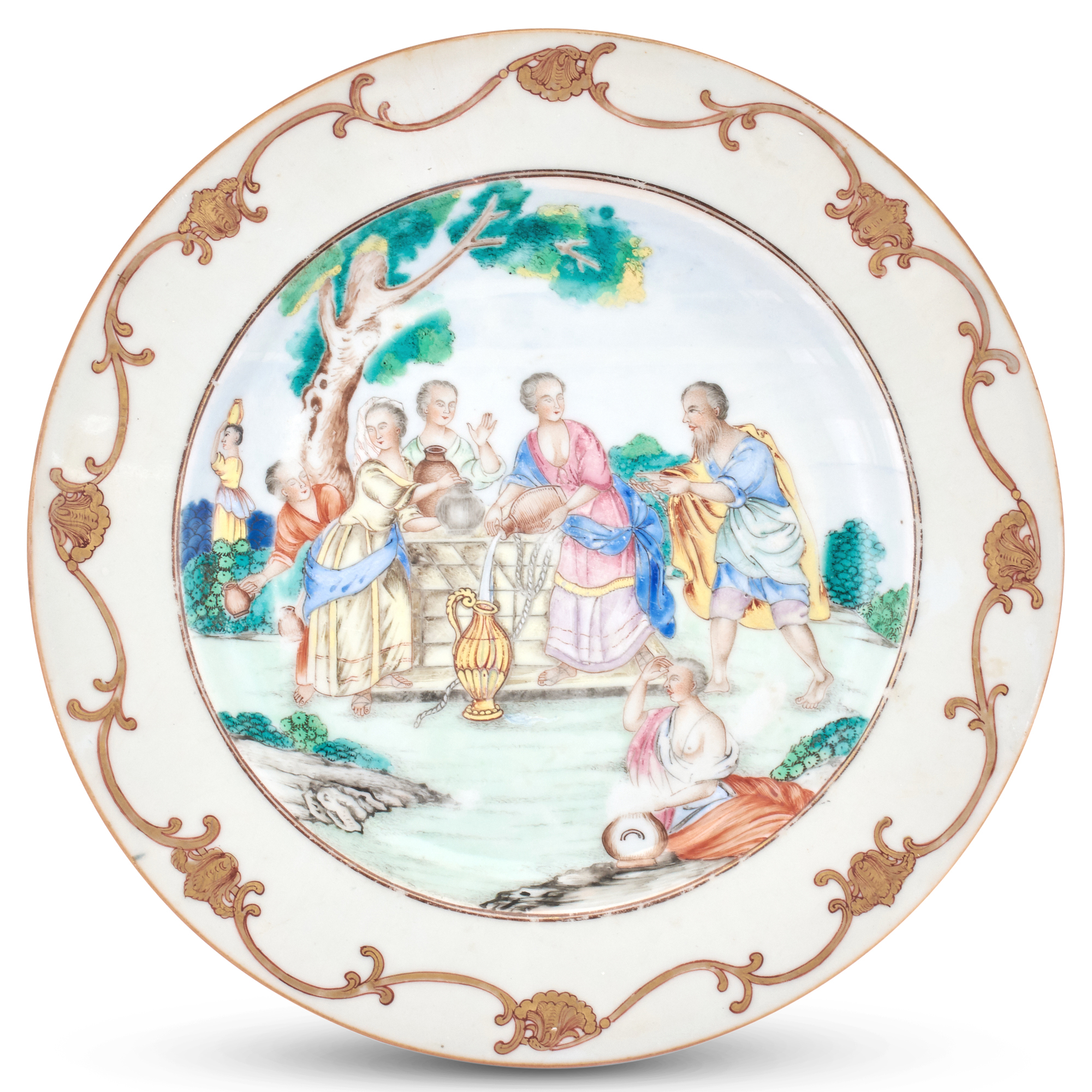 Lot image - A Rare Chinese Export Porcelain Rebecca at the Well Plate