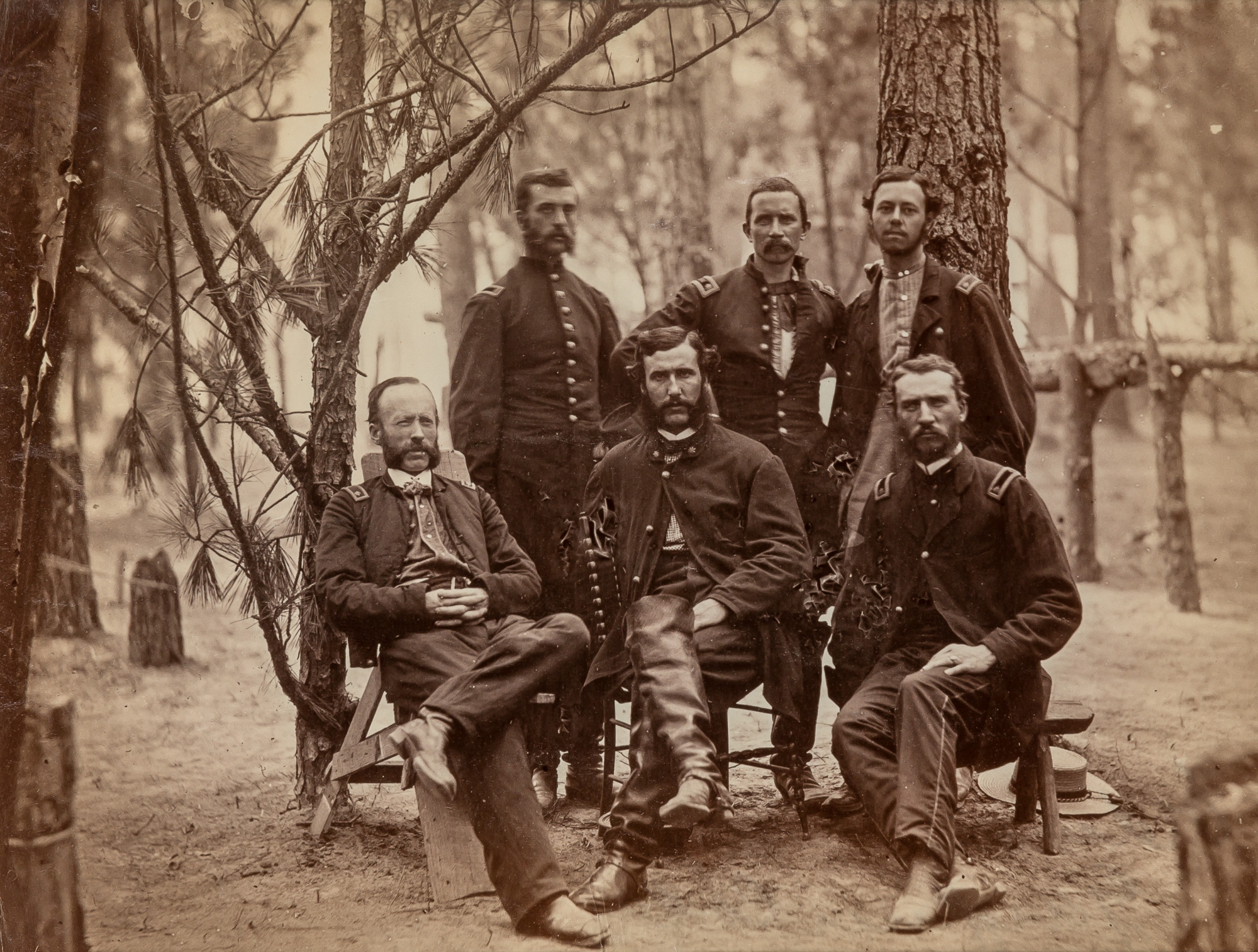 Lot image - GARDNER, ALEXANDER [attrib.] (1821-1882)  [Group of Union Officers in a Wood],
