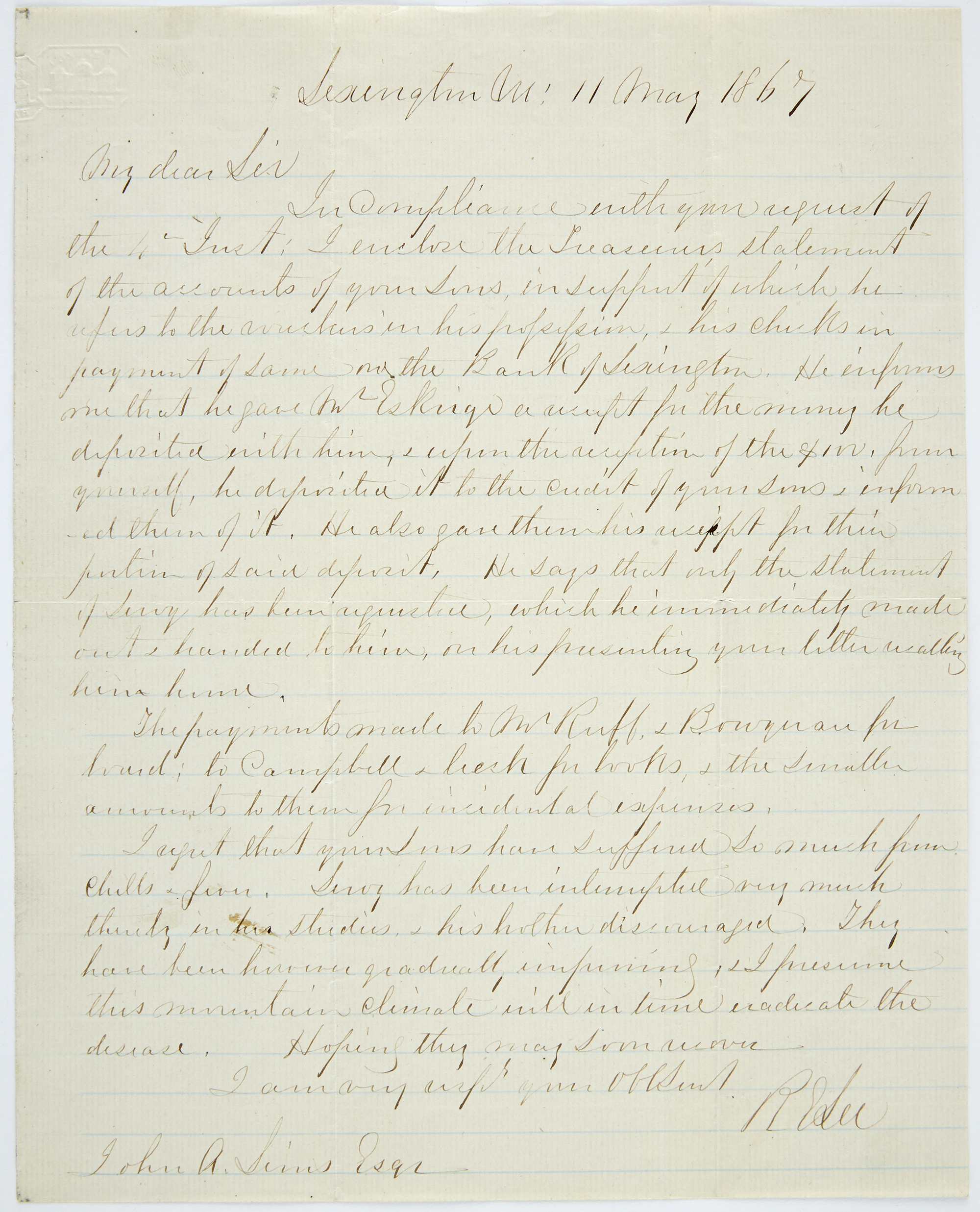 Lot image - LEE, ROBERT E.  Autograph letter signed as President of Washington College.