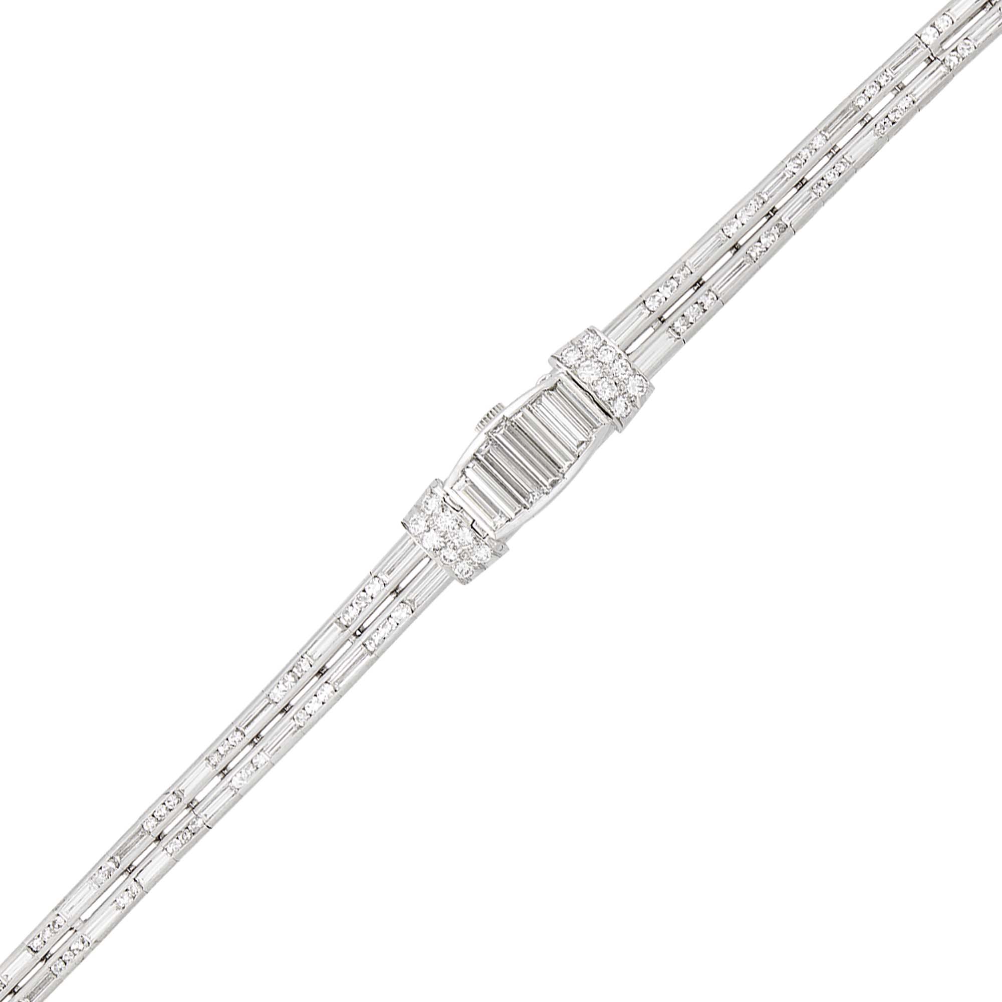 Lot image - Platinum and Diamond Bracelet-Watch