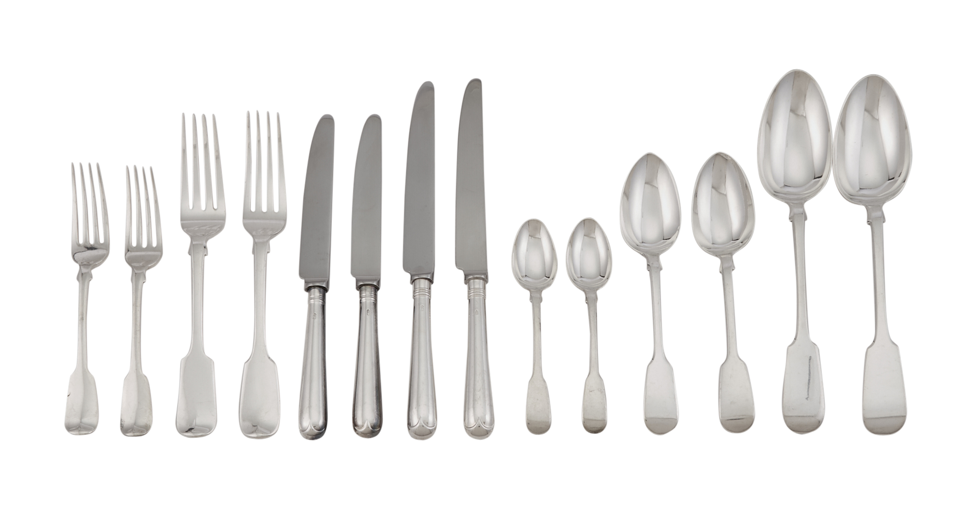 Lot image - Assembled Georgian/Victorian Sterling Silver Flatware Service