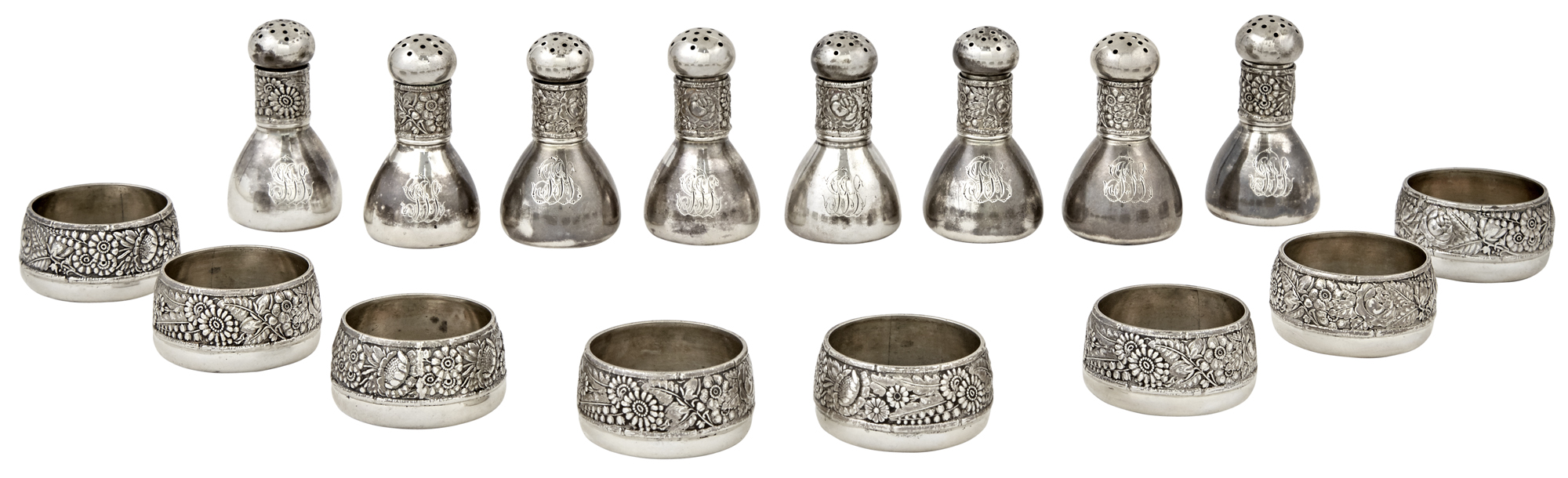 Lot image - Set of Gorham Sterling Silver Salt Cellars and Pepper Casters