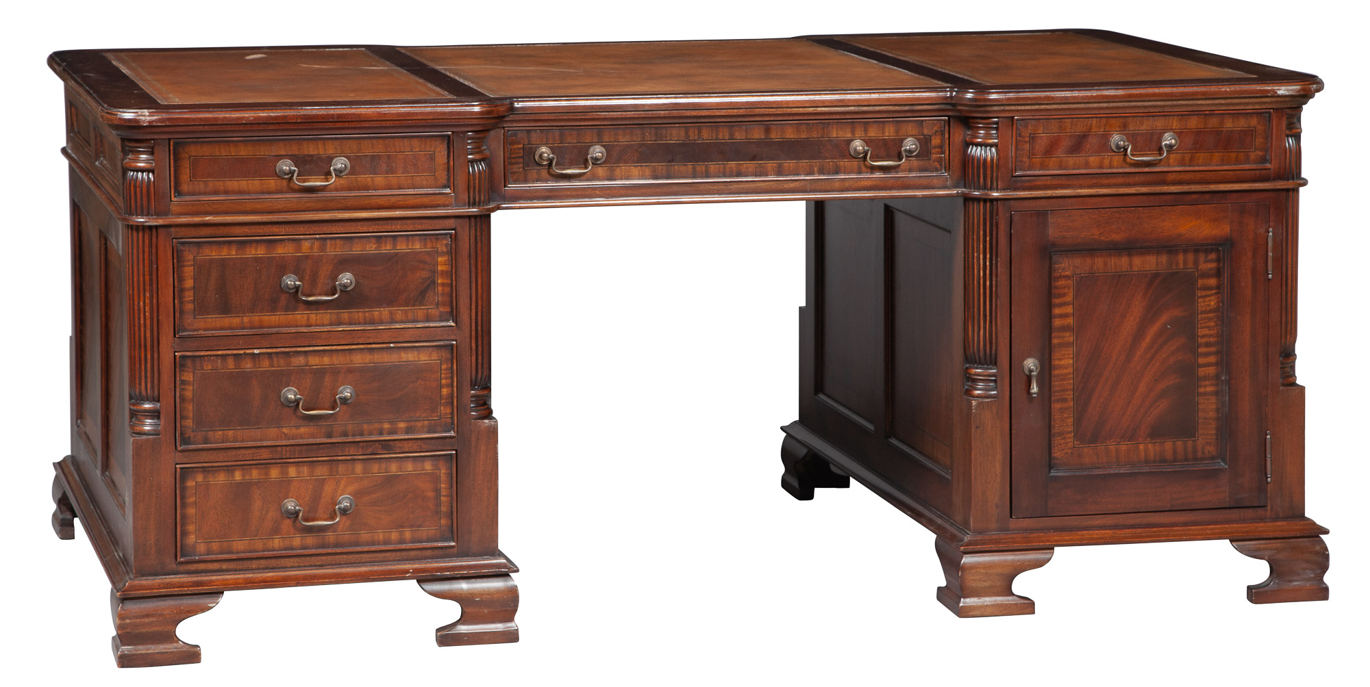 Lot image - George III Style Inlaid Mahogany Pedestal Partners Desk