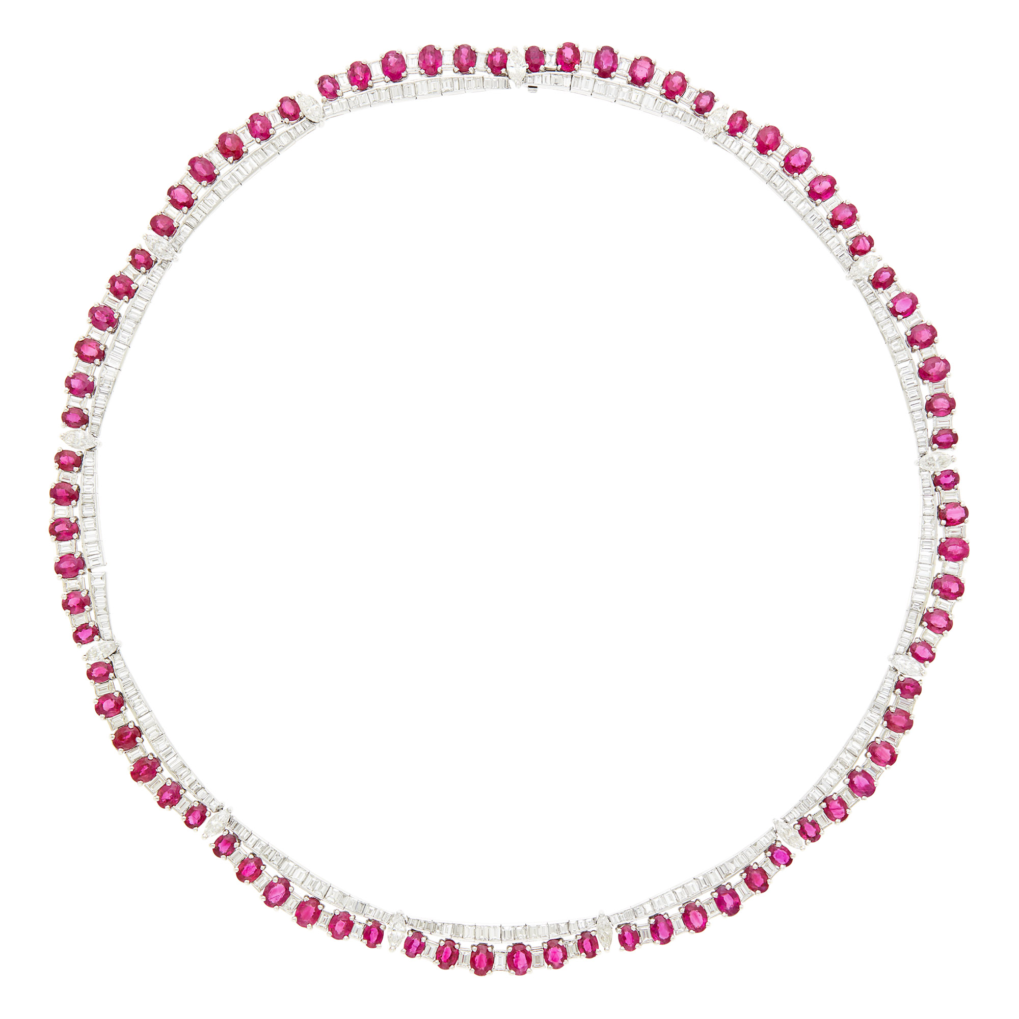 Lot image - White Gold, Ruby and Diamond Necklace