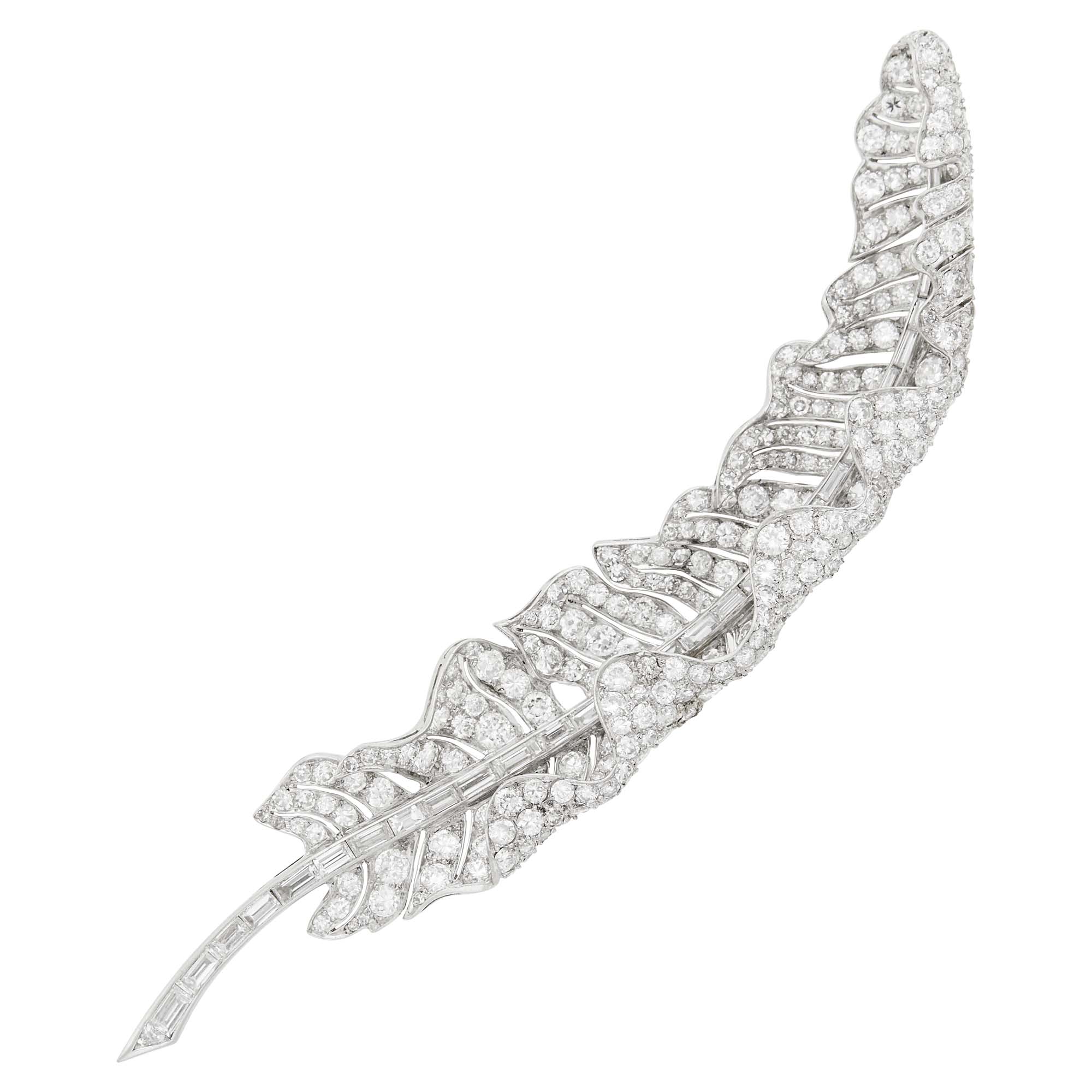 Lot image - Platinum and Diamond Feather Brooch