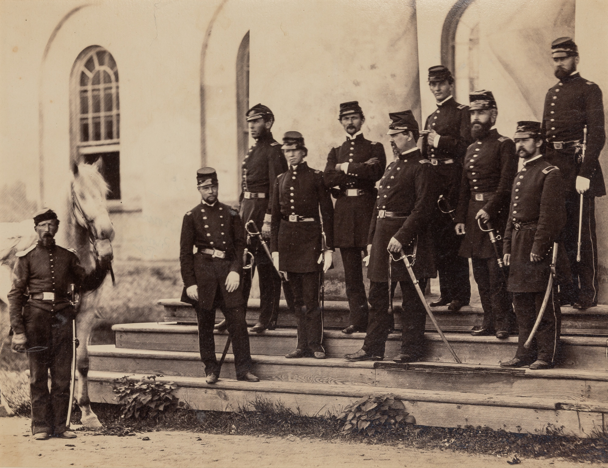 Lot image - BRADY, MATHEW [attrib.] (1823-1896)  General Irvin McDowell and Staff, Arlington House],