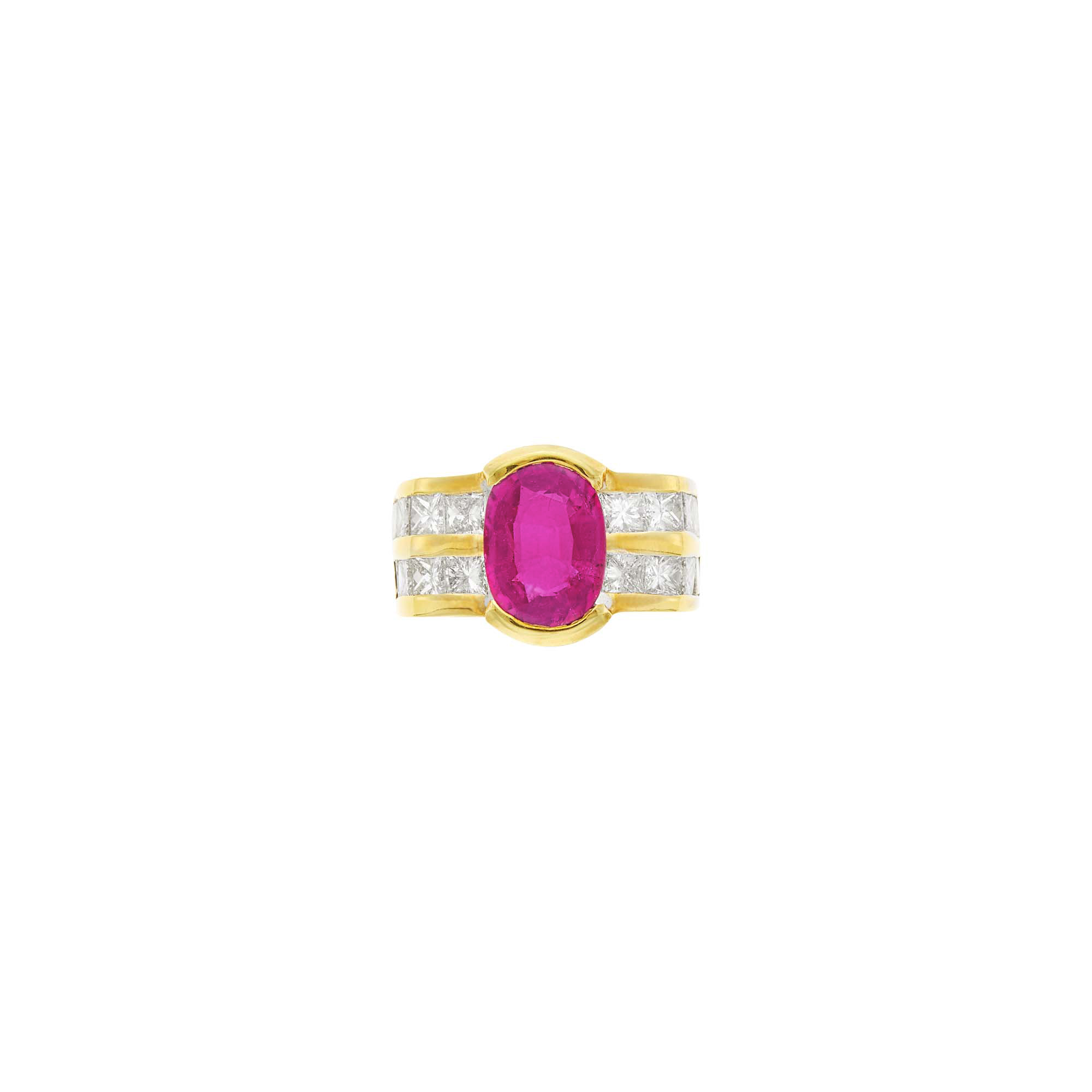 Lot image - Gold, Rubellite and Diamond Ring