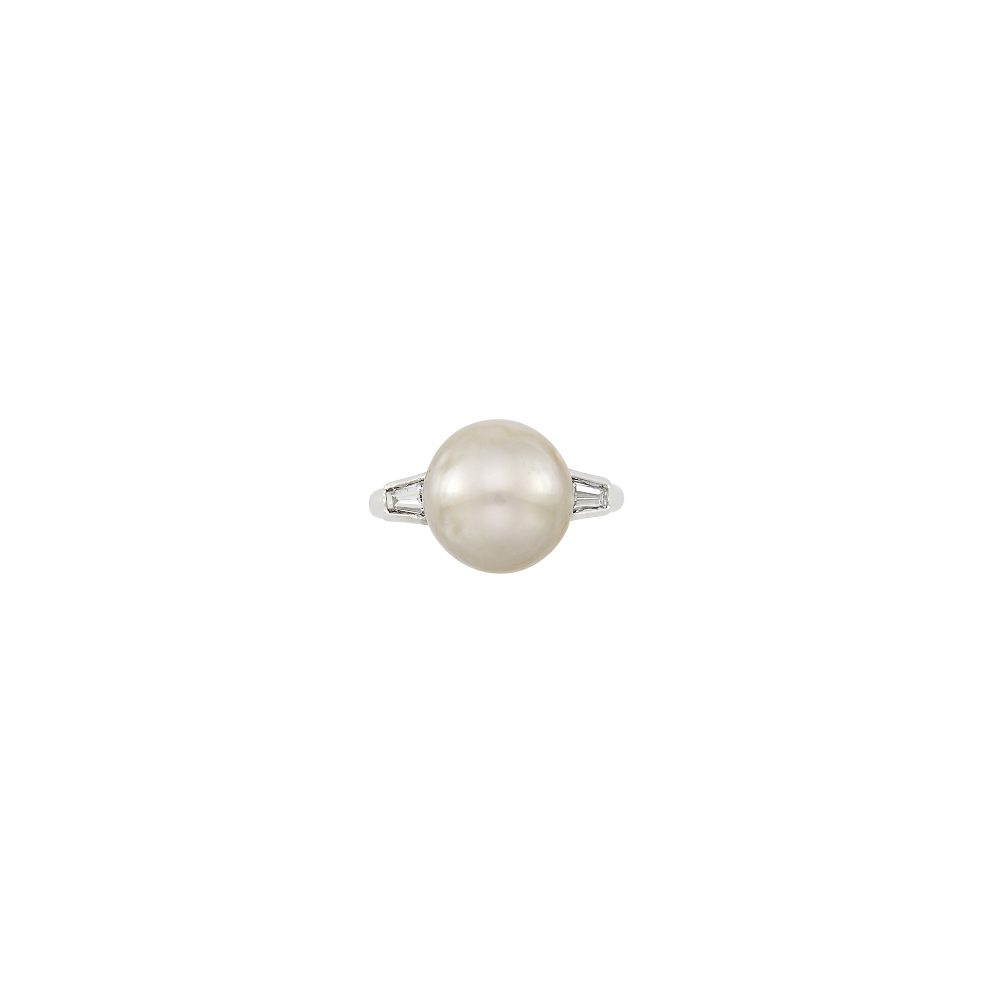 Lot image - Platinum, Natural Button Pearl and Diamond Ring