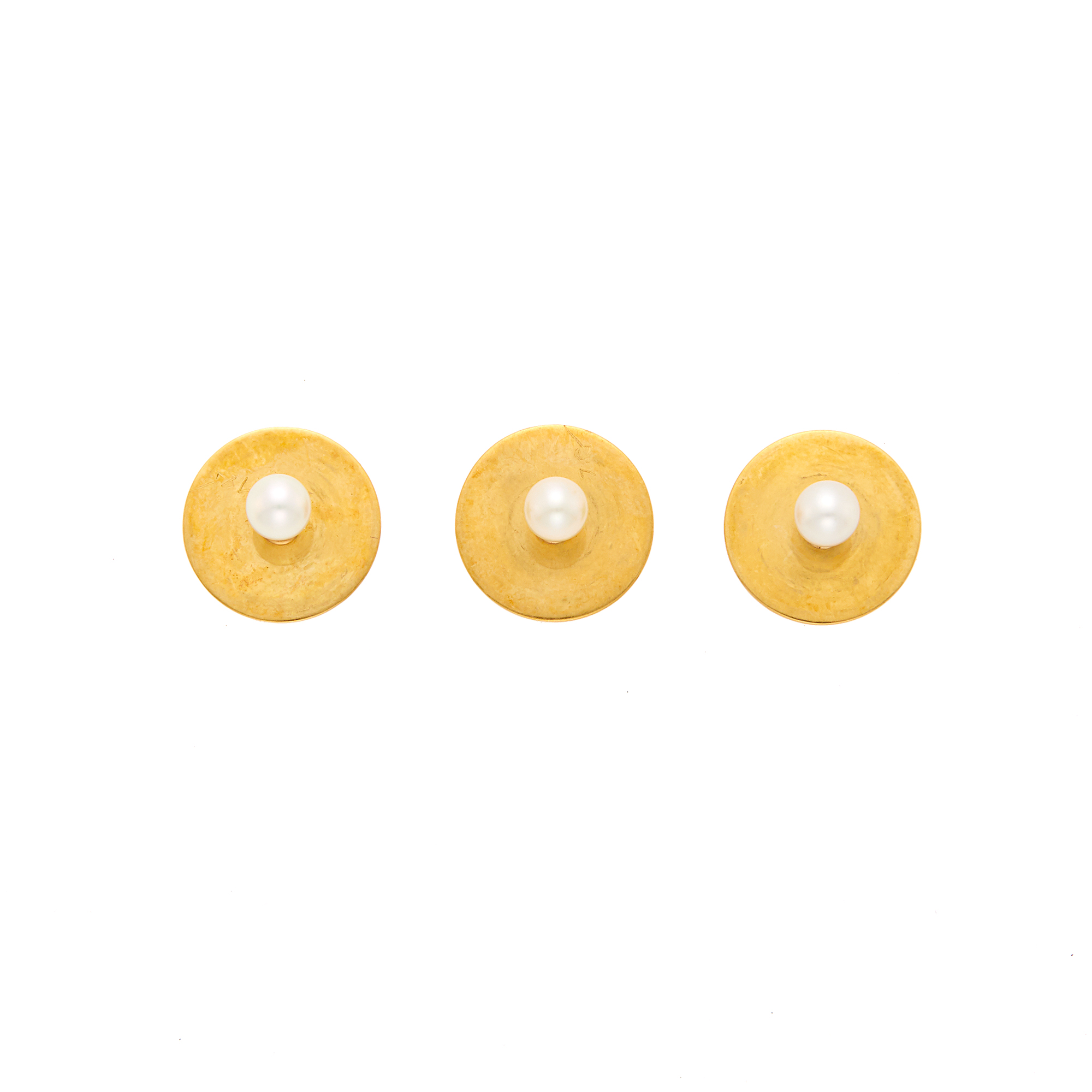 Lot image - Tiffany & Co. Three Gold and Seed Pearl Buttons