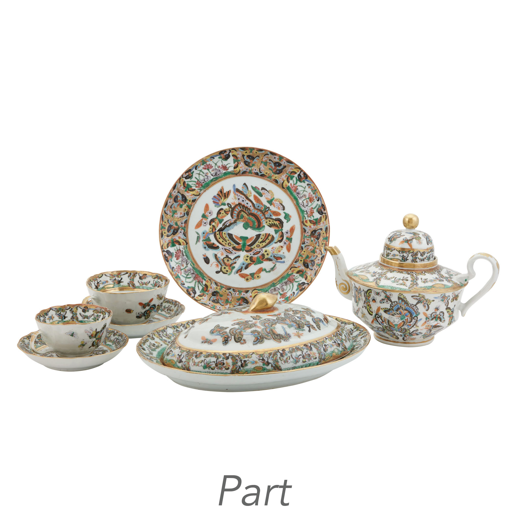 Lot image - Chinese Export Porcelain Butterfly Pattern Tea Service