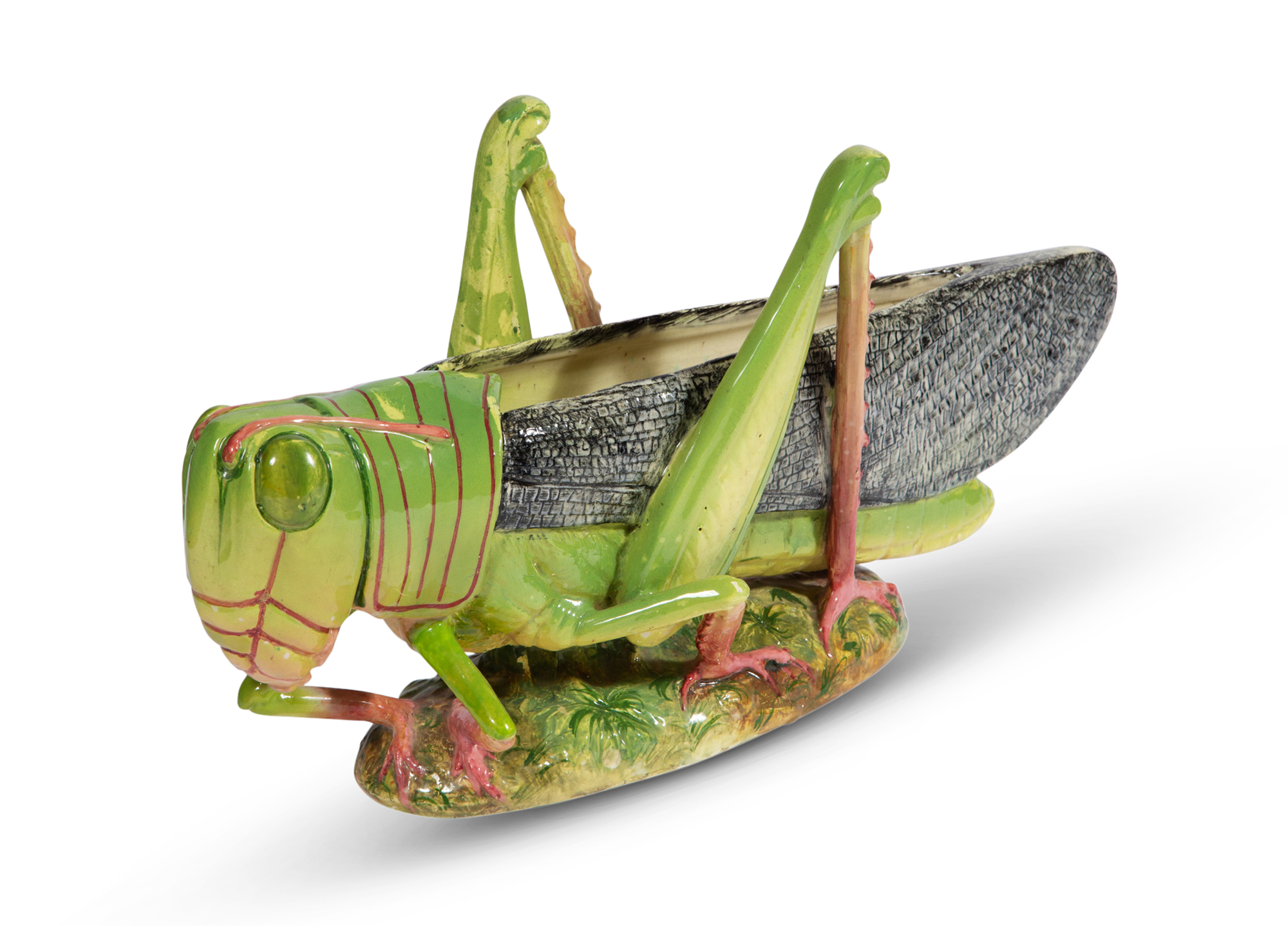 Lot image - Delphin Massier Majolica Vase Modeled As a Grasshopper