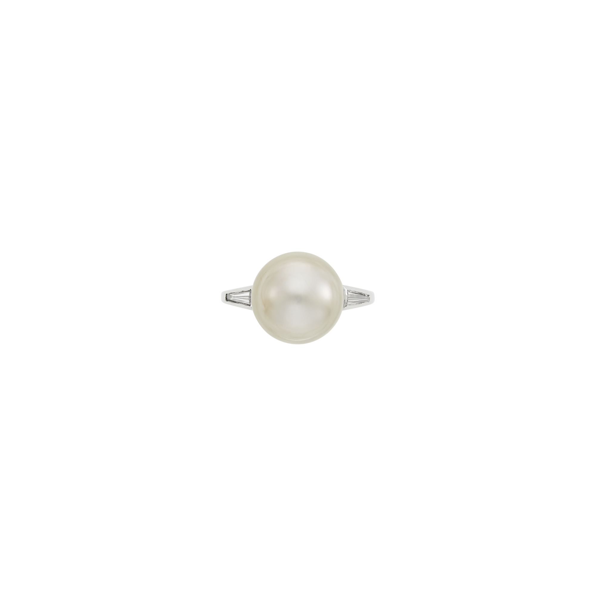 Lot image - Platinum and Natural Button Pearl and Diamond Ring