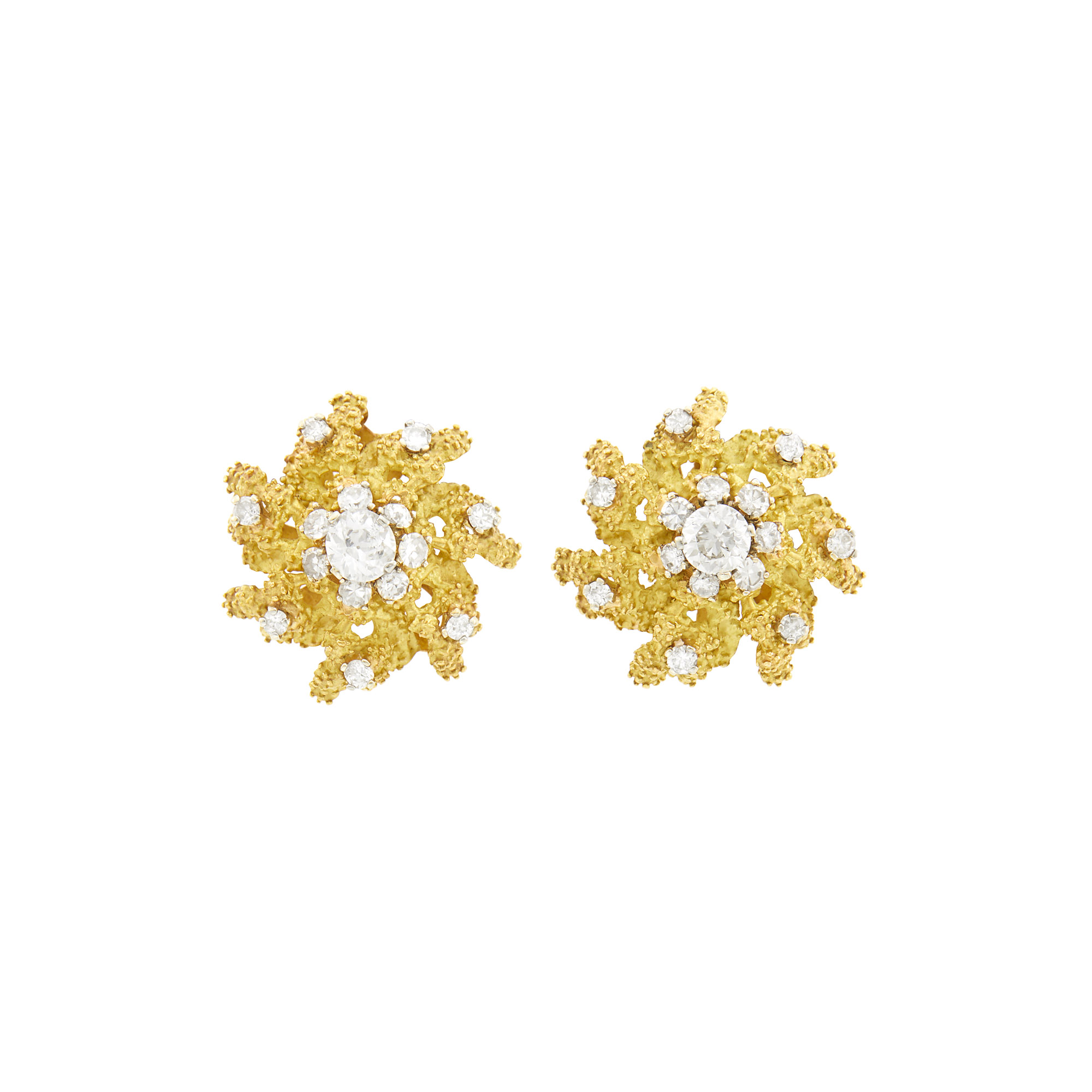 Lot image - Pair of Gold and Diamond Earclips