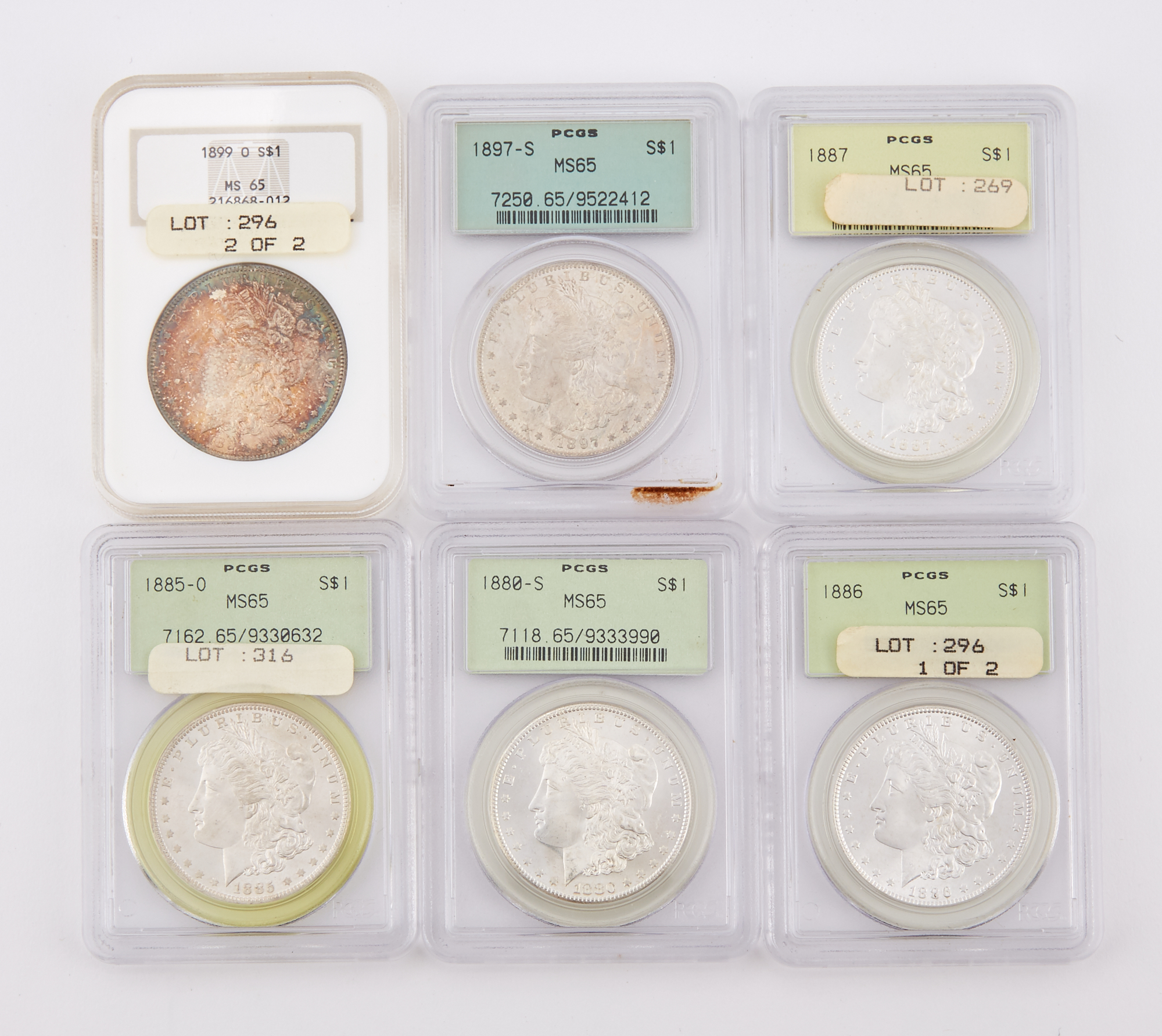 Lot image - United States High Grade Morgan Dollar Group Mint State 65