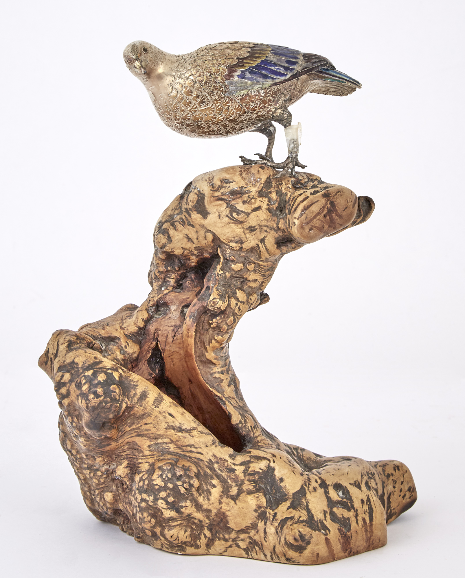 Lot image - Asian Silver and Enamel Figure of a Bird