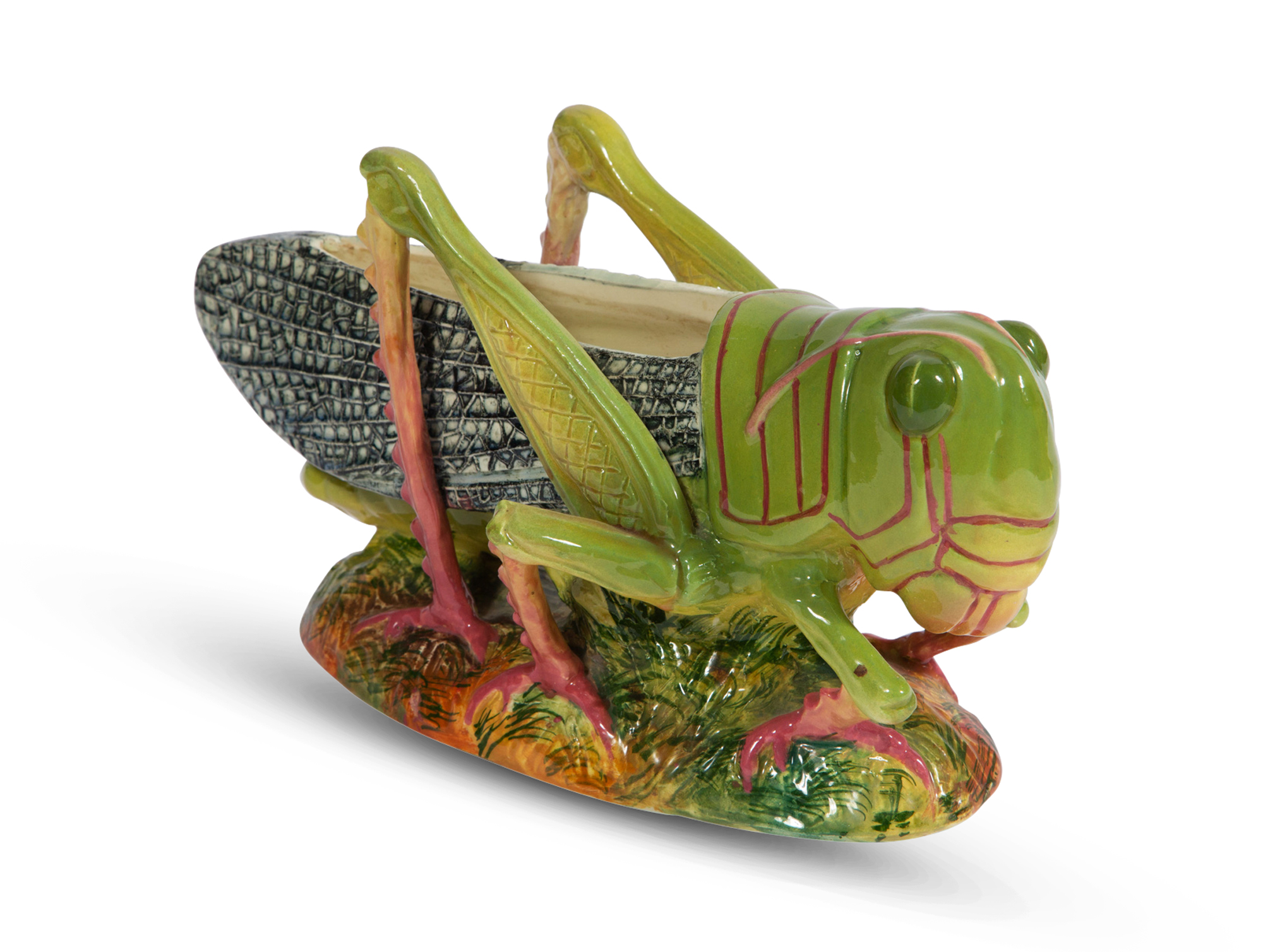 Lot image - Jerome Massier Majolica Vase Modeled as a Grasshopper