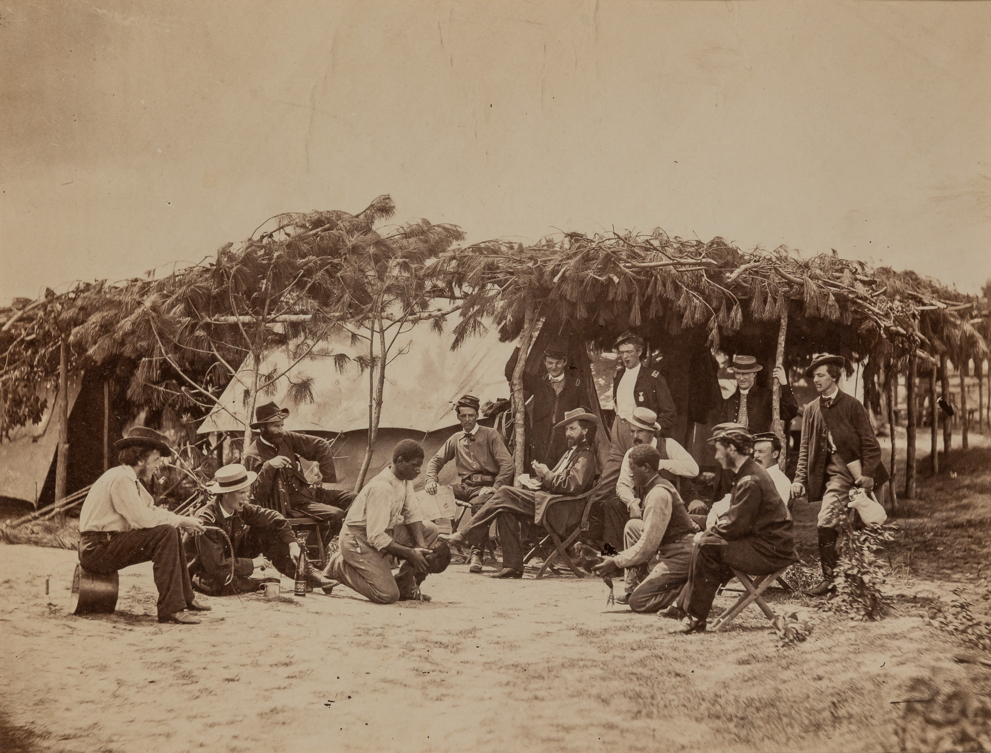 Lot image - OSULLIVAN, TIMOTHY H. (1840-1882)  A Fancy Group in front of Petersburg, Va., [cock fight],