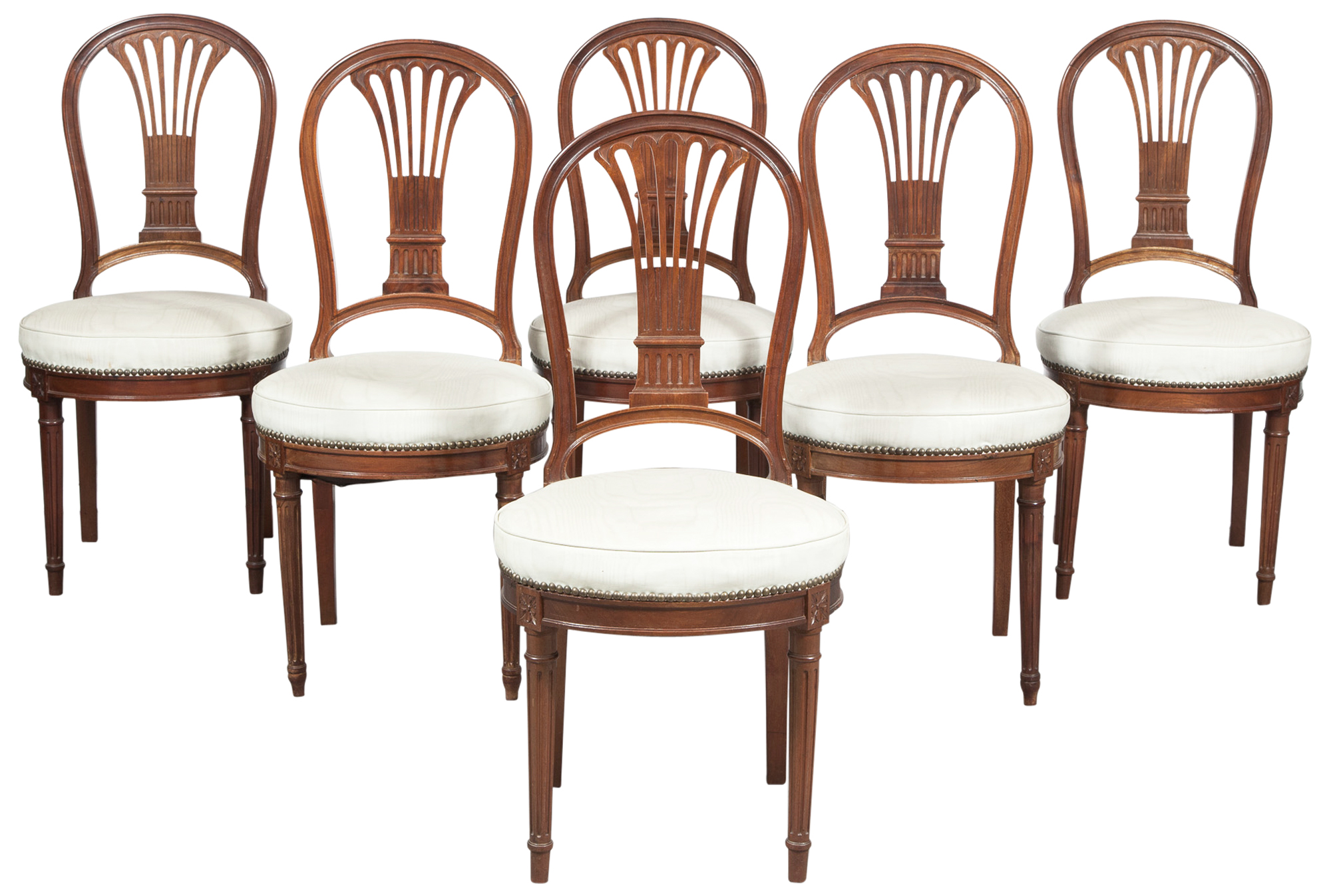 Lot image - Set of Six Louis XVI Style Mahogany Dining Chairs