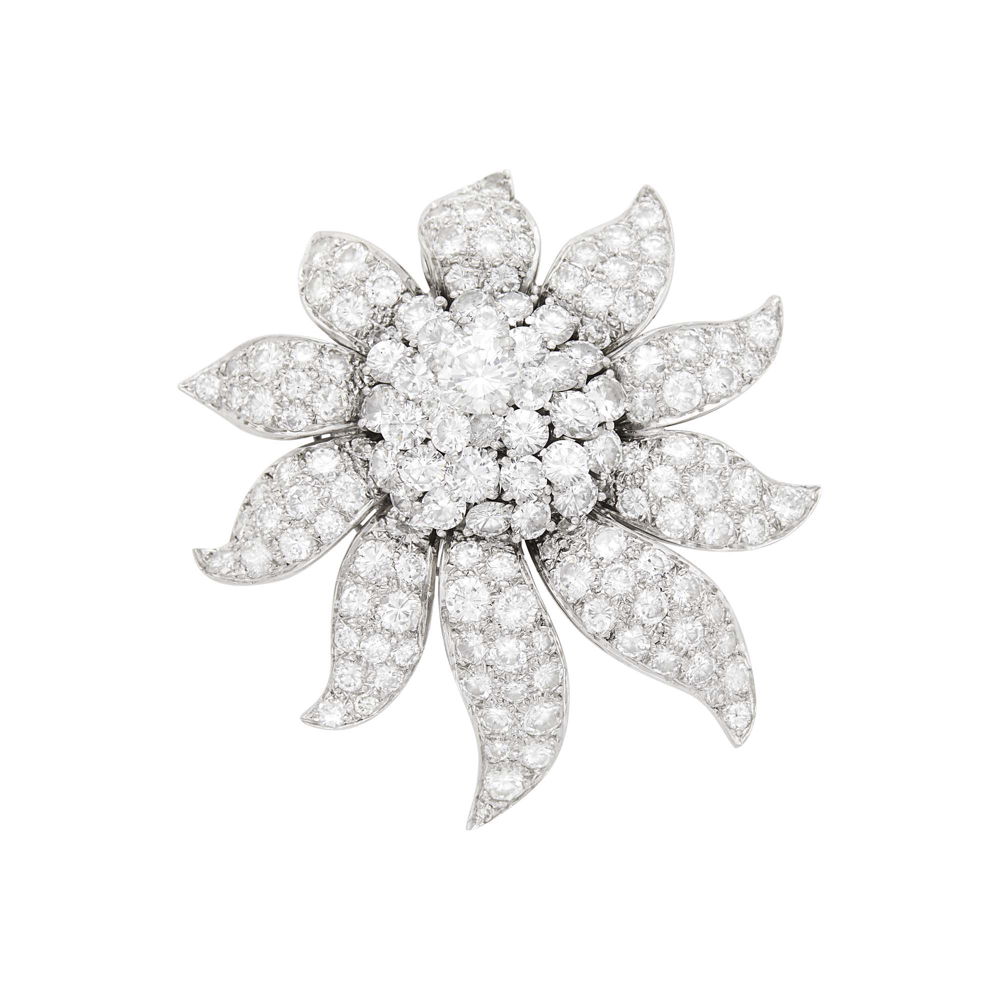 Lot image - Platinum and Diamond Flower Brooch