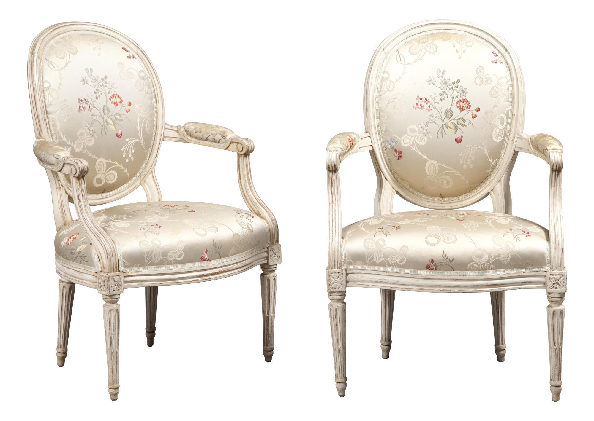Lot image - Pair of Louis XVI Style Painted Fauteuils
