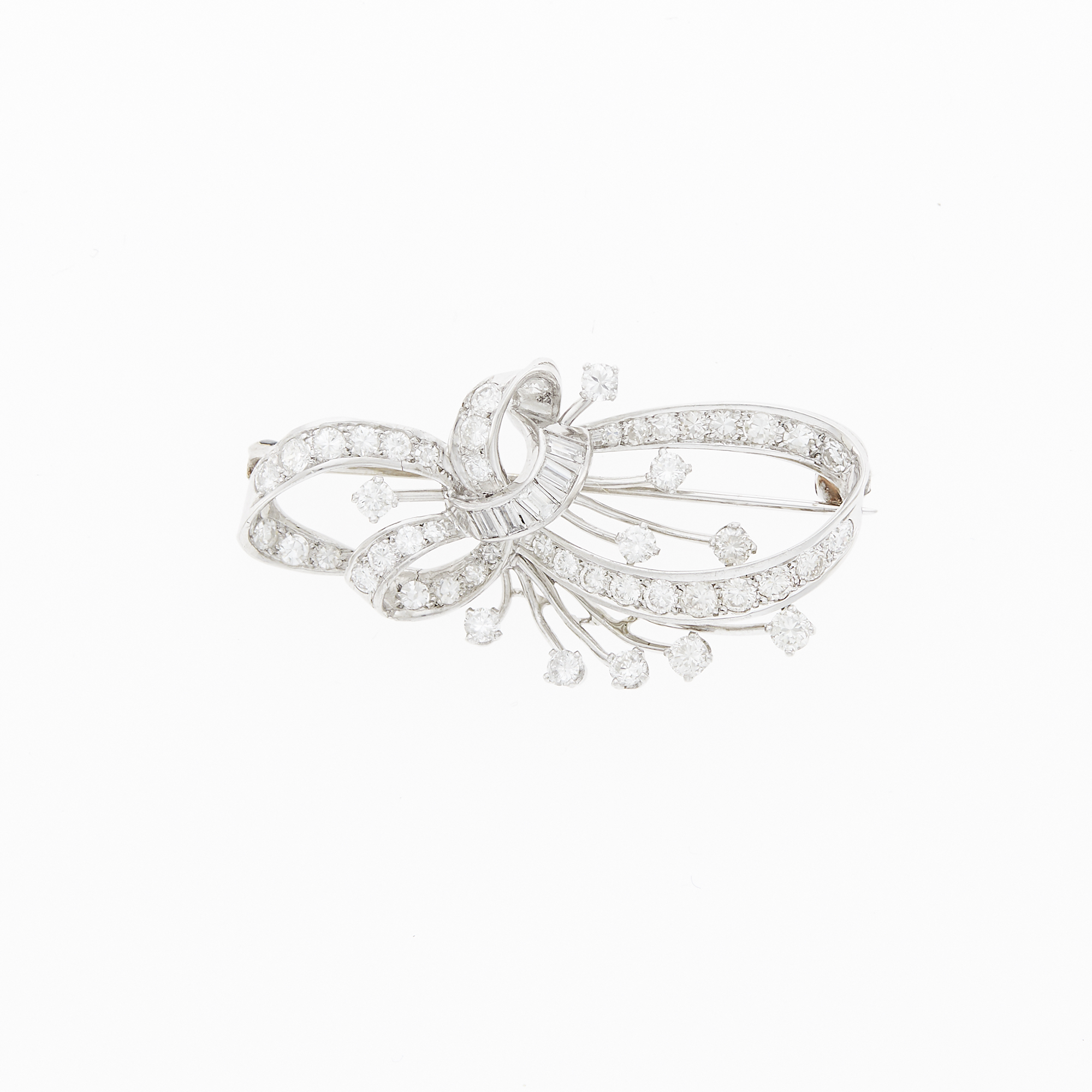 Lot image - Platinum and Diamond Ribbon Brooch