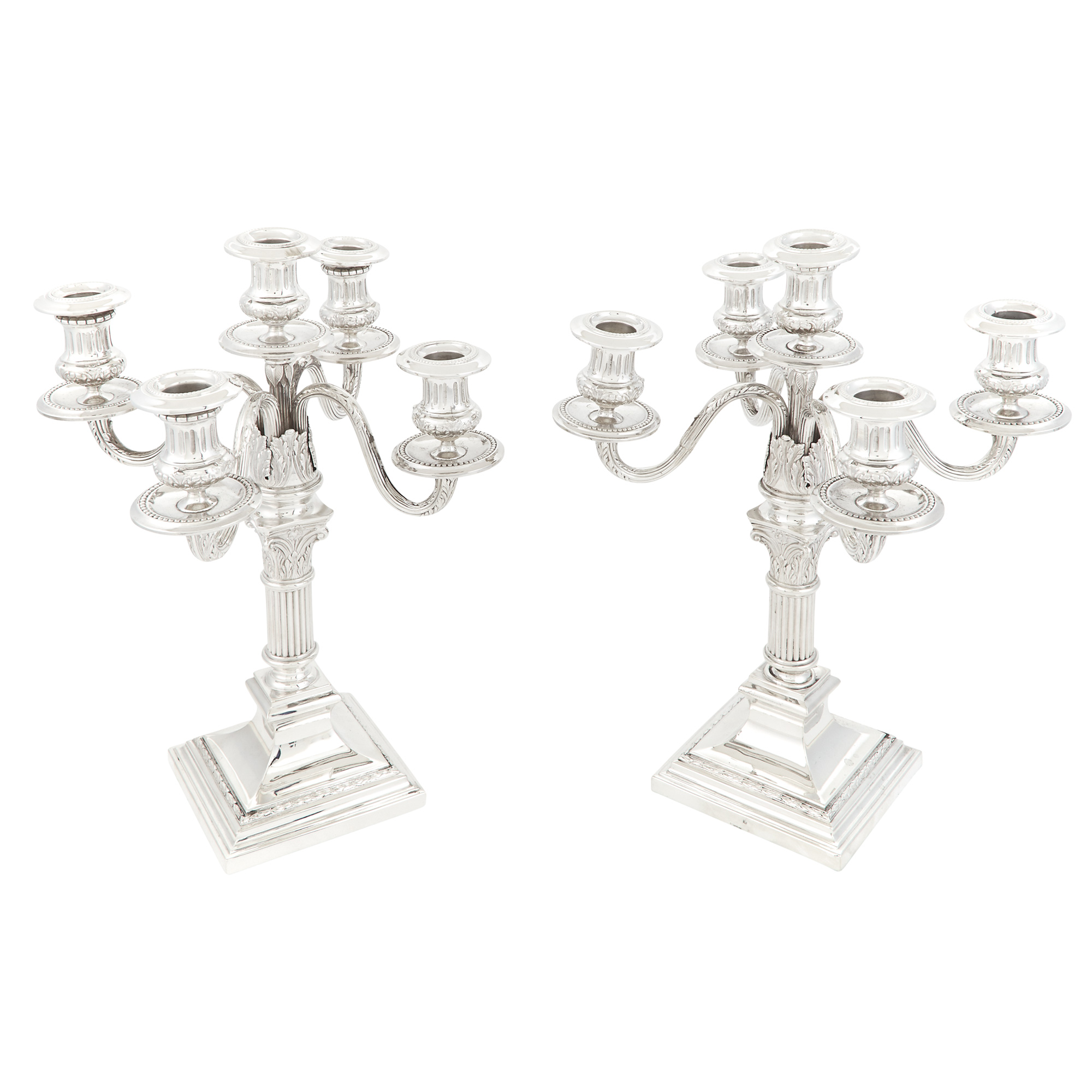 Lot image - Pair of Spanish Sterling Silver Five-Light Candelabra