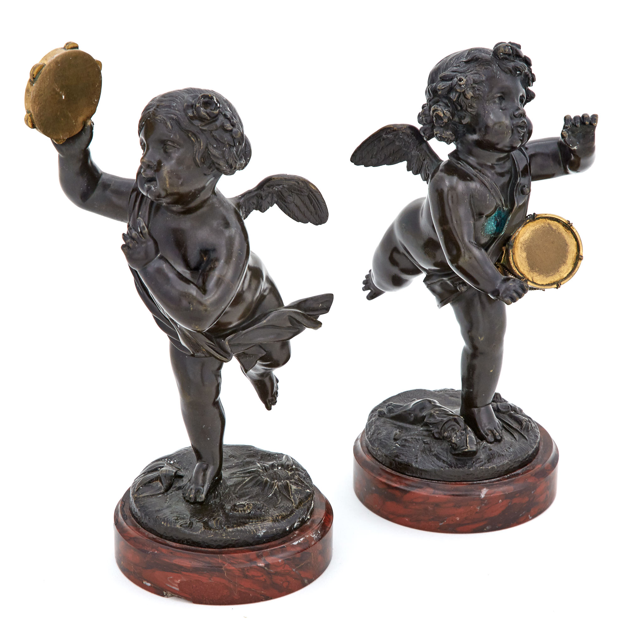 Lot image - Pair of Louis XVI Style Bronze Figures of Musical Putti