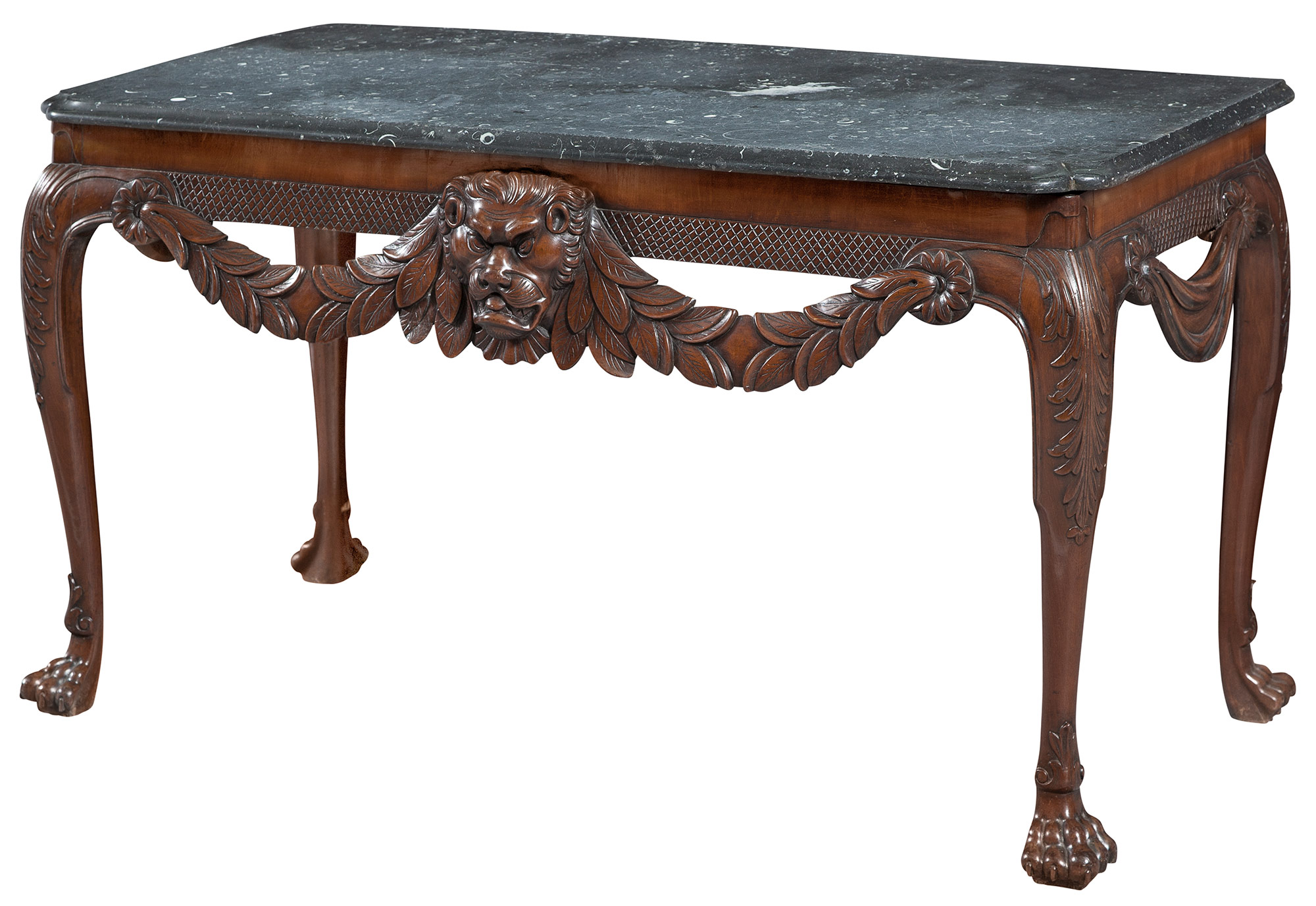Lot image - Irish George II Mahogany and Grey Fossil Marble Top Table