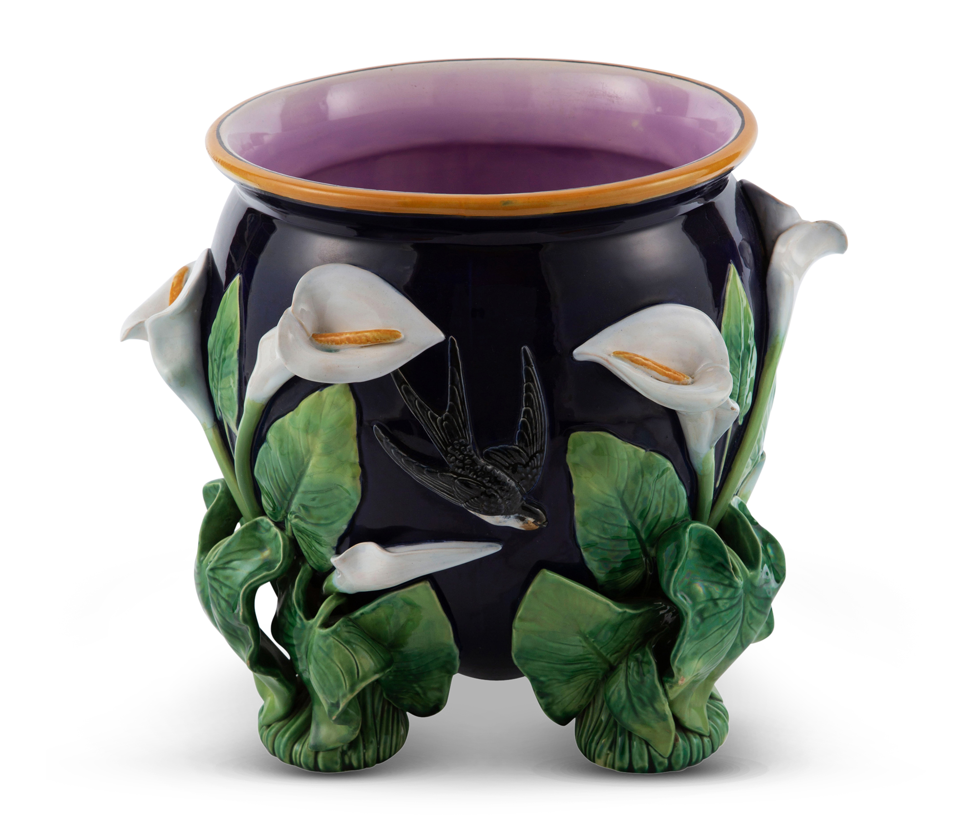 Lot image - George Jones Majolica Cobalt-Blue Ground Garden Pot