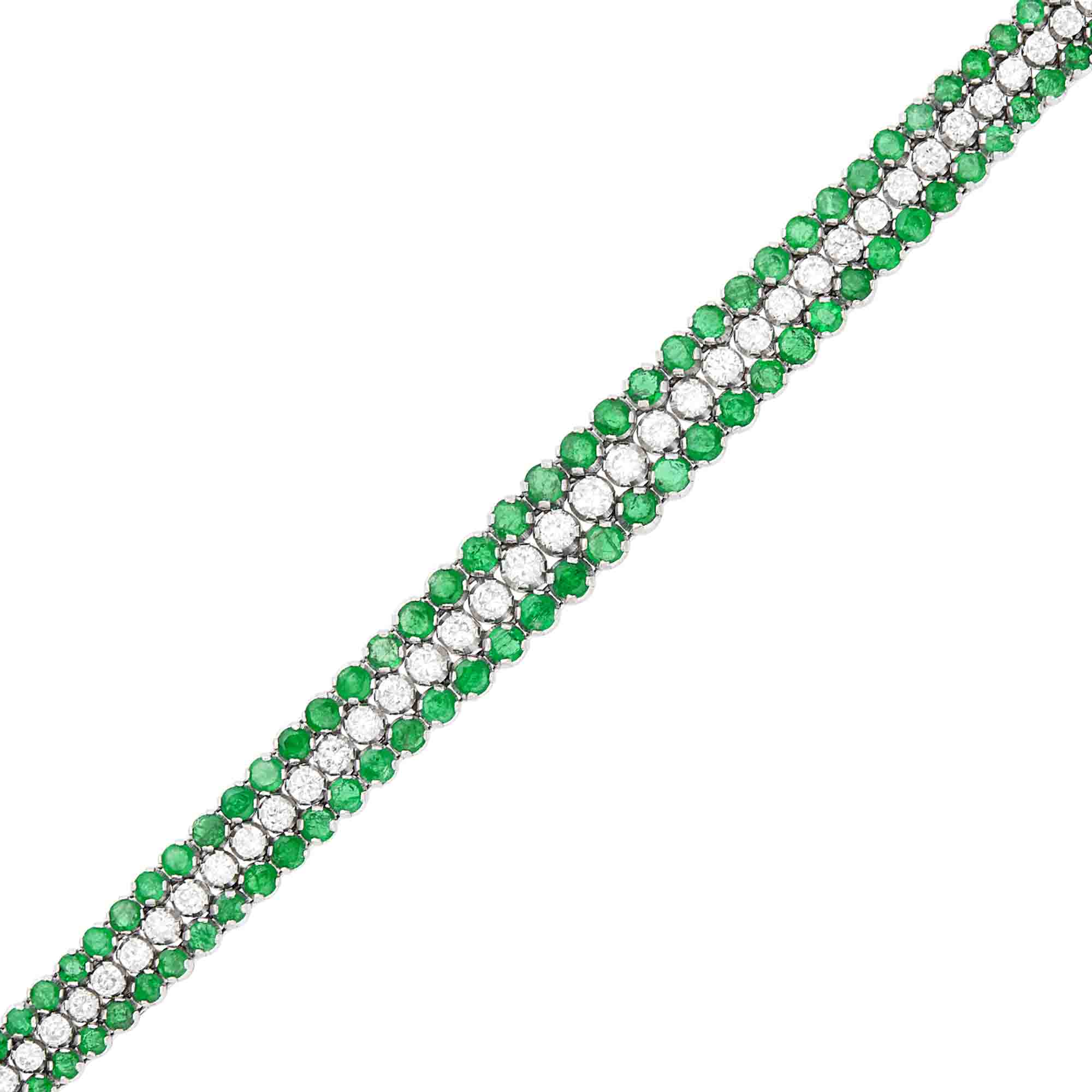 Lot image - White Gold, Diamond and Emerald Bracelet