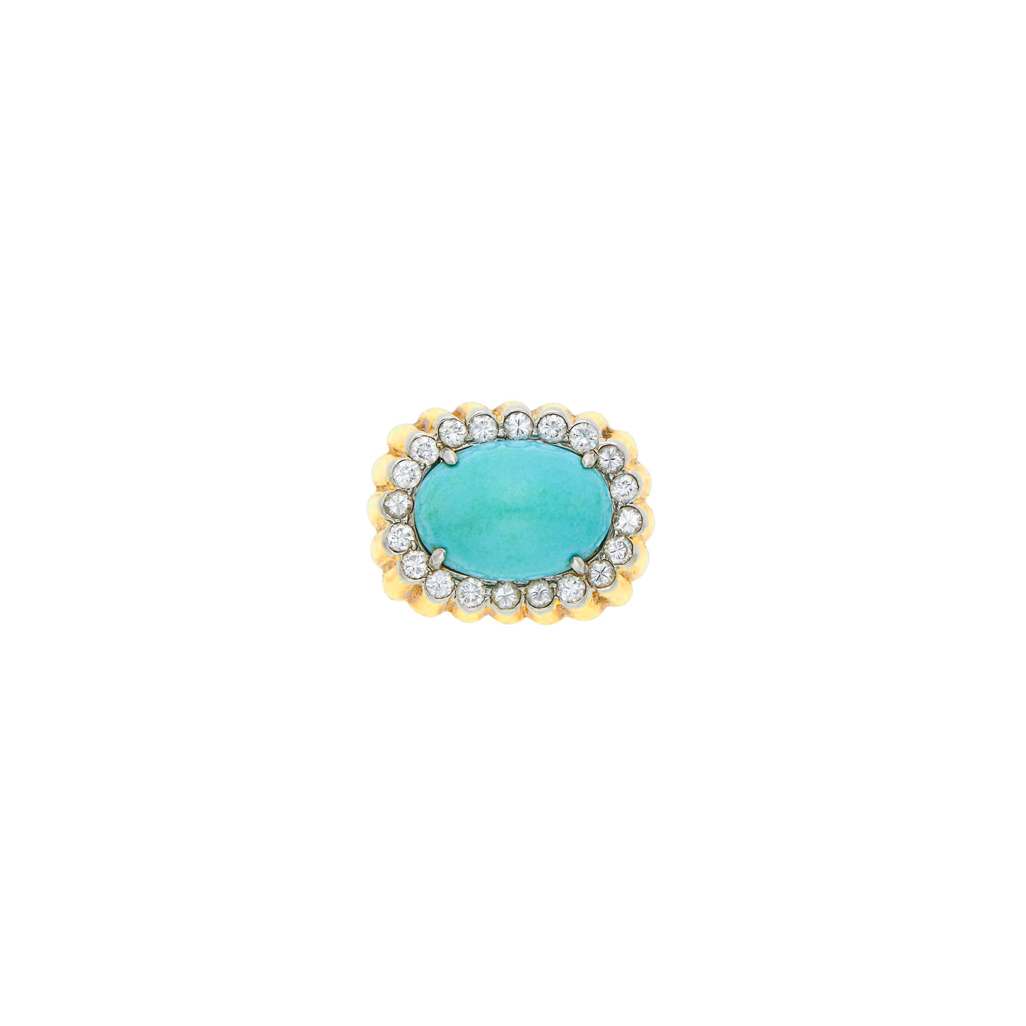 Lot image - Gold, Platinum, Turquoise and Diamond Ring